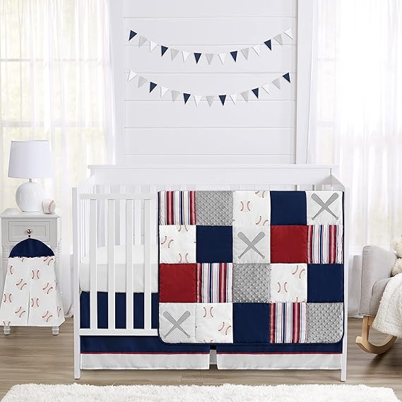 Designs Nautical Anchor Baby Boy or Girl Nursery Crib Bedding Set - 4 Pieces - Navy Blue and White Gender Neutral