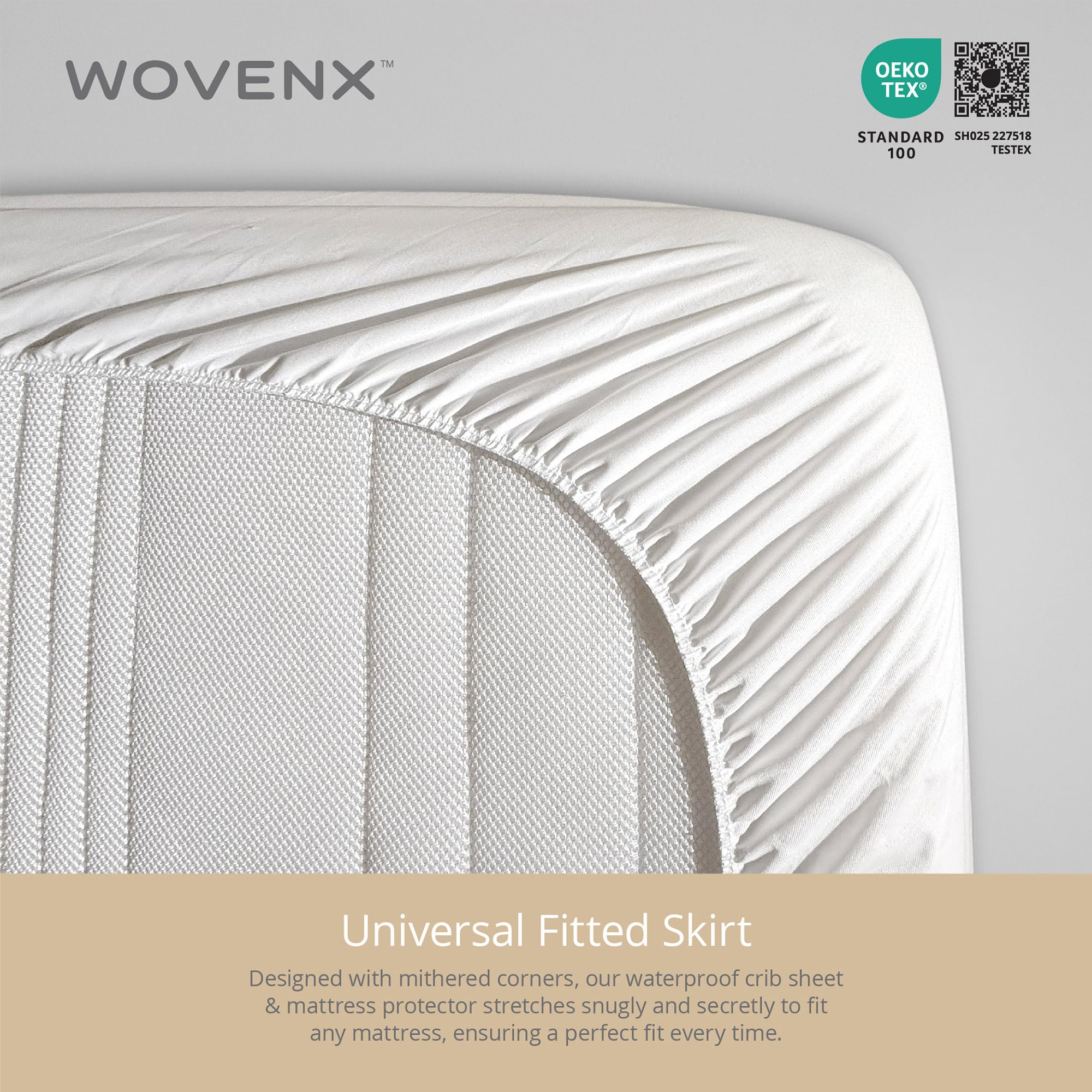 Wovenx Organic All in One Crib Sheet and Mattress Protector - Waterproof Protectors - Reusable Washable – Fits Cribs – 52”x28”- with 9” Skirt White