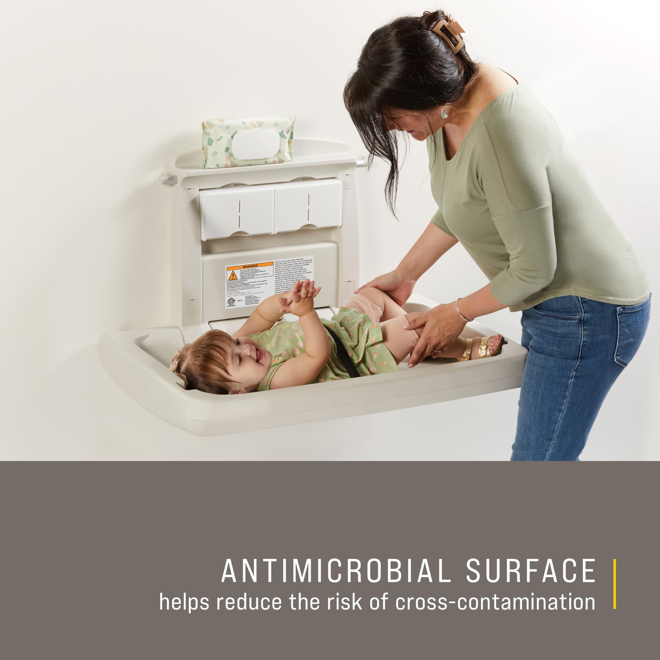 Wall-Mounted Horizontal Baby Changing Station with Safety Straps