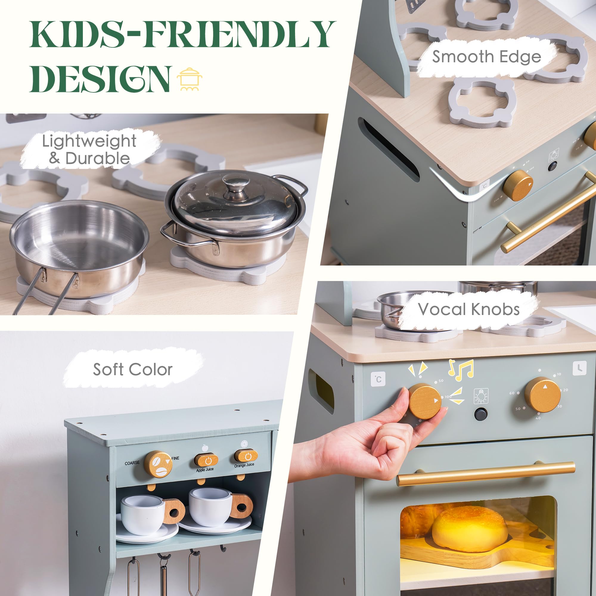 Corner Wooden Play Kitchen Set for Toddlers