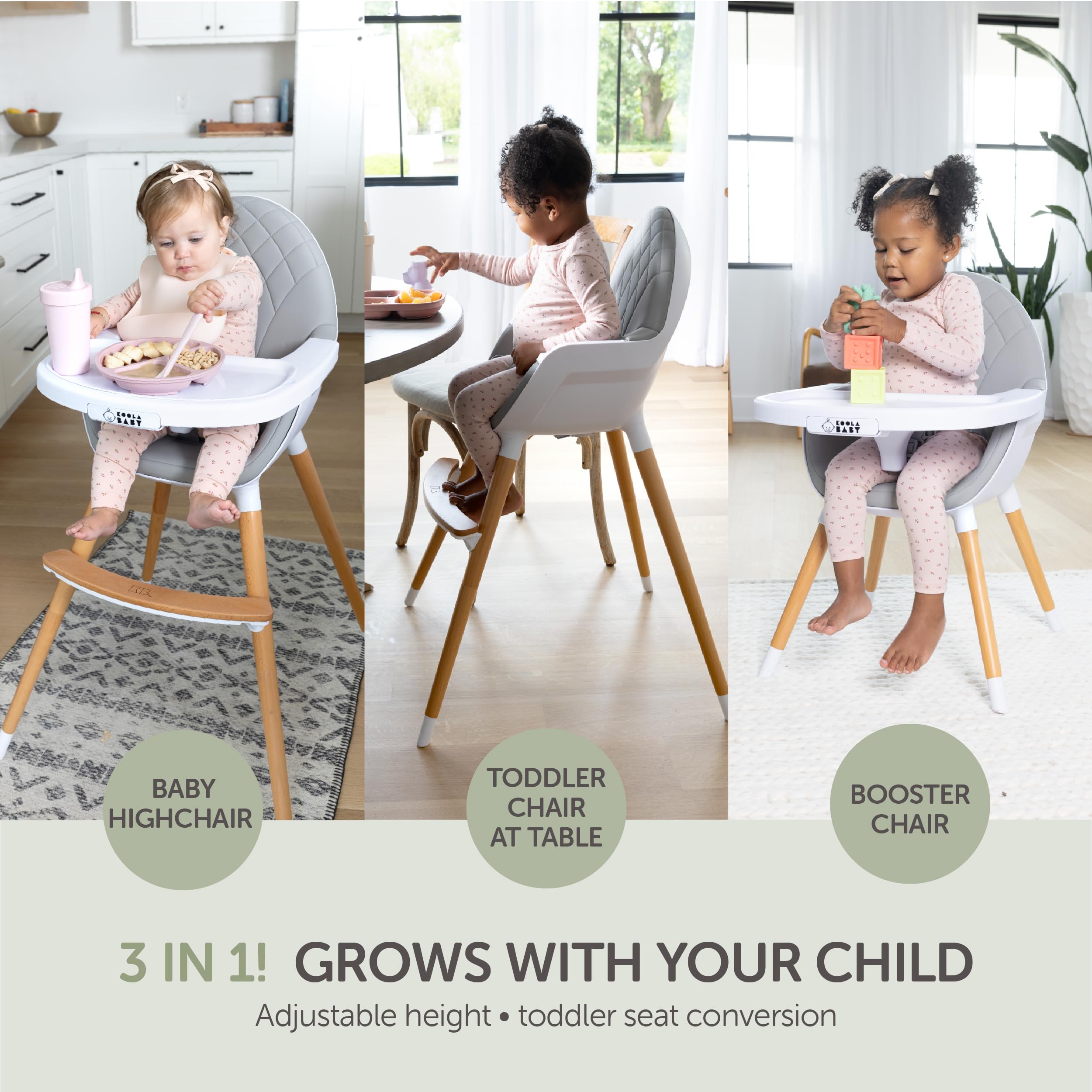 Convertible Wooden High Chair with Adjustable Height