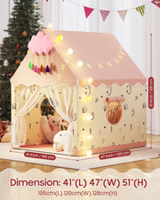 Kids Play Tent, Princess Tent Indoor Playhouse Set with Star Lights, Ball Lights, Colorful Flags, Butterflies, Clouds - Pink Tents for Kids Toddle Castle for Girls Toy House Gift