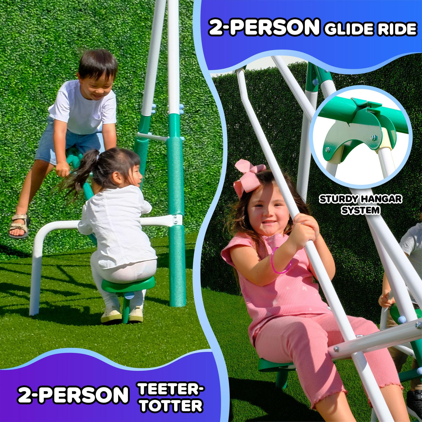 7-in-1 Metal Swing Set with Slide & Teeter-Totter