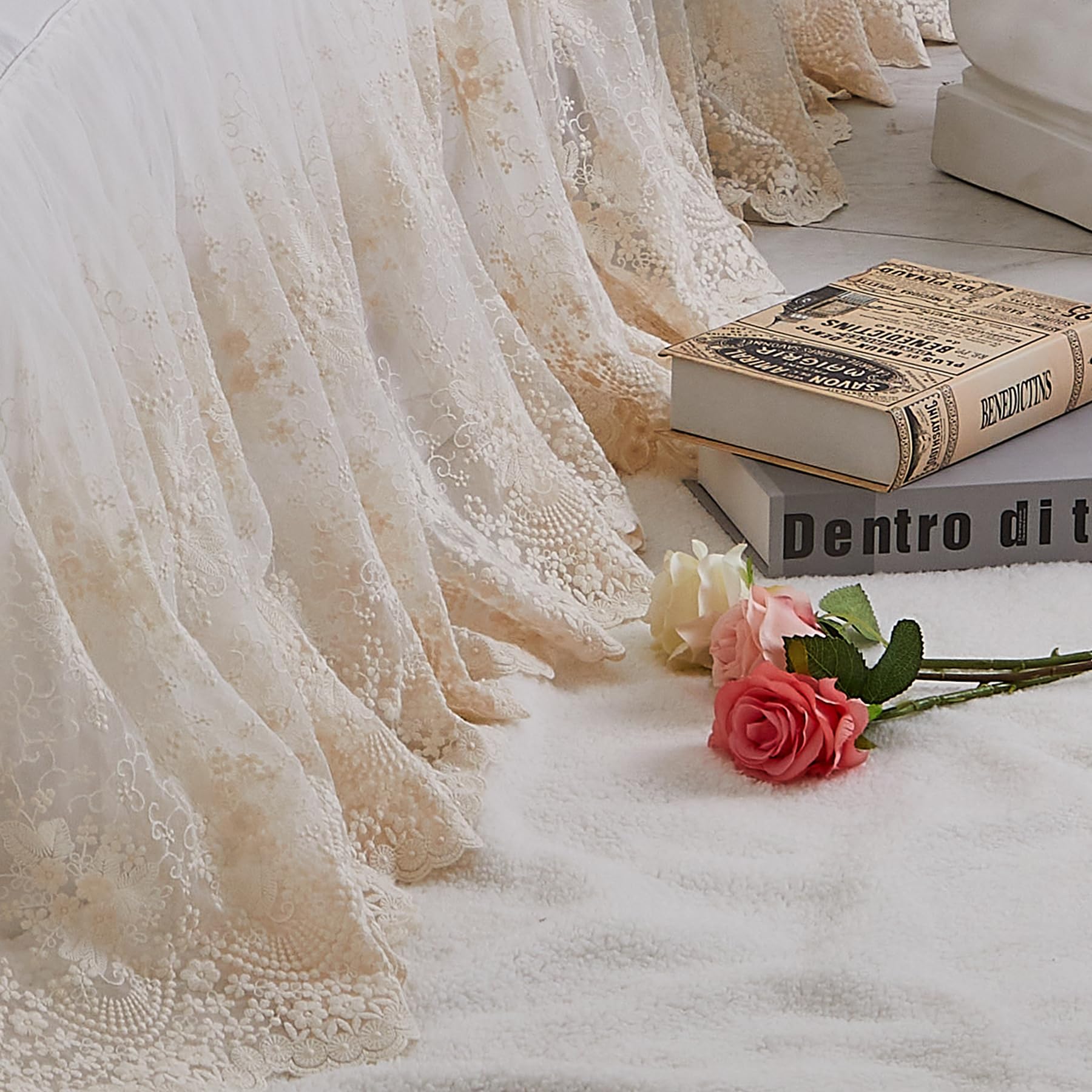 Brandream Boho Bohemian Girl Baby Nursery Lace Crib Bed Skirt Dust Ruffle - Solid Color Romantic Beige Cream Off White Farmhouse Chic 100% Cotton Ruffle Excellent Quality