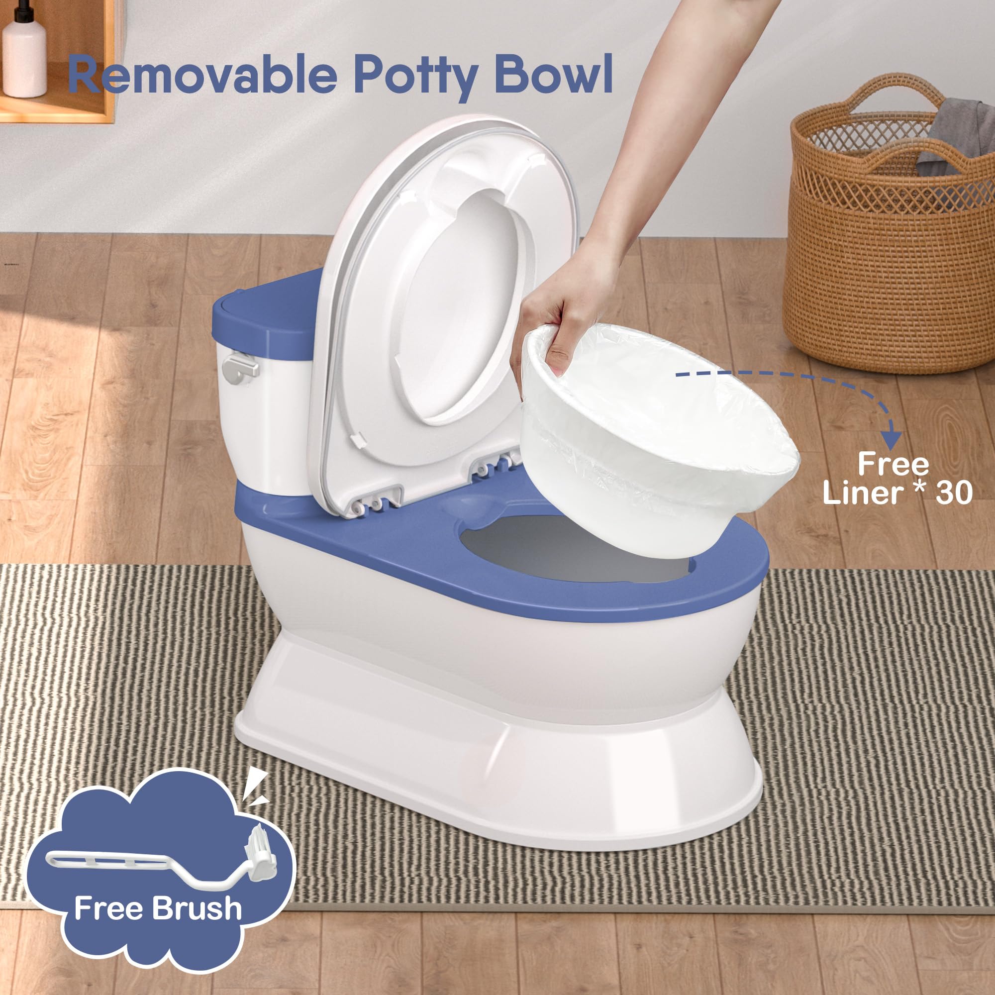 CheerTry 2-in-1 Toddler Potty Training Toilet - Larger Potty Chair & Detachable Training Seat for Boys & Girls Ages 1-3 with Flushing Sound, Wipes Storage, Toilet Paper Holder - Blue