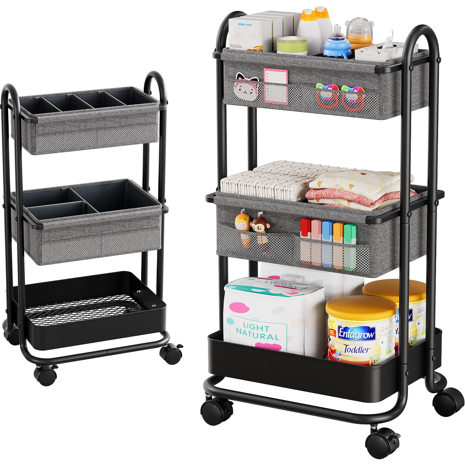 Baby Diaper Caddy Organizer Cart - 3 Tier Rolling Storage