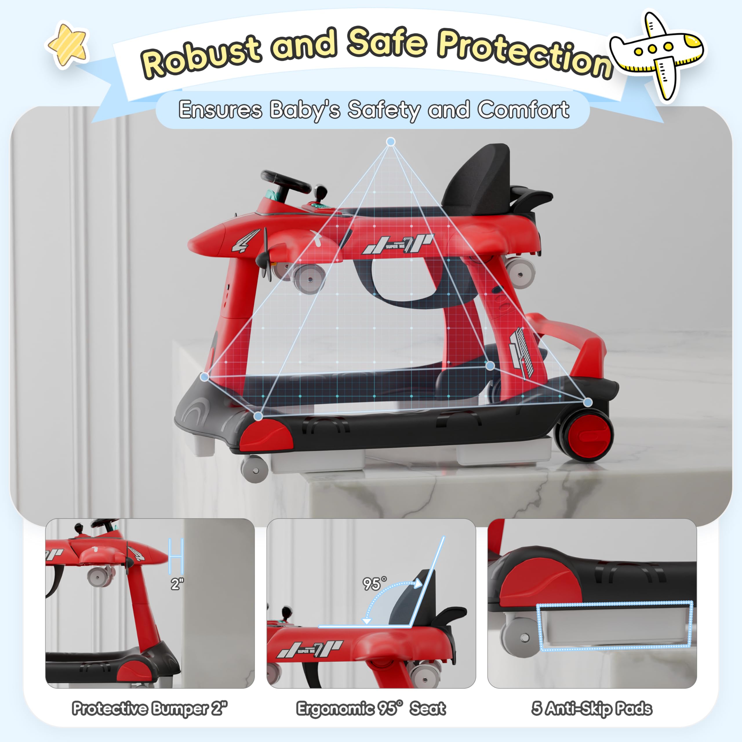 6-in-1 Convertible Baby Walker with Adjustable Height and Music Activity Center