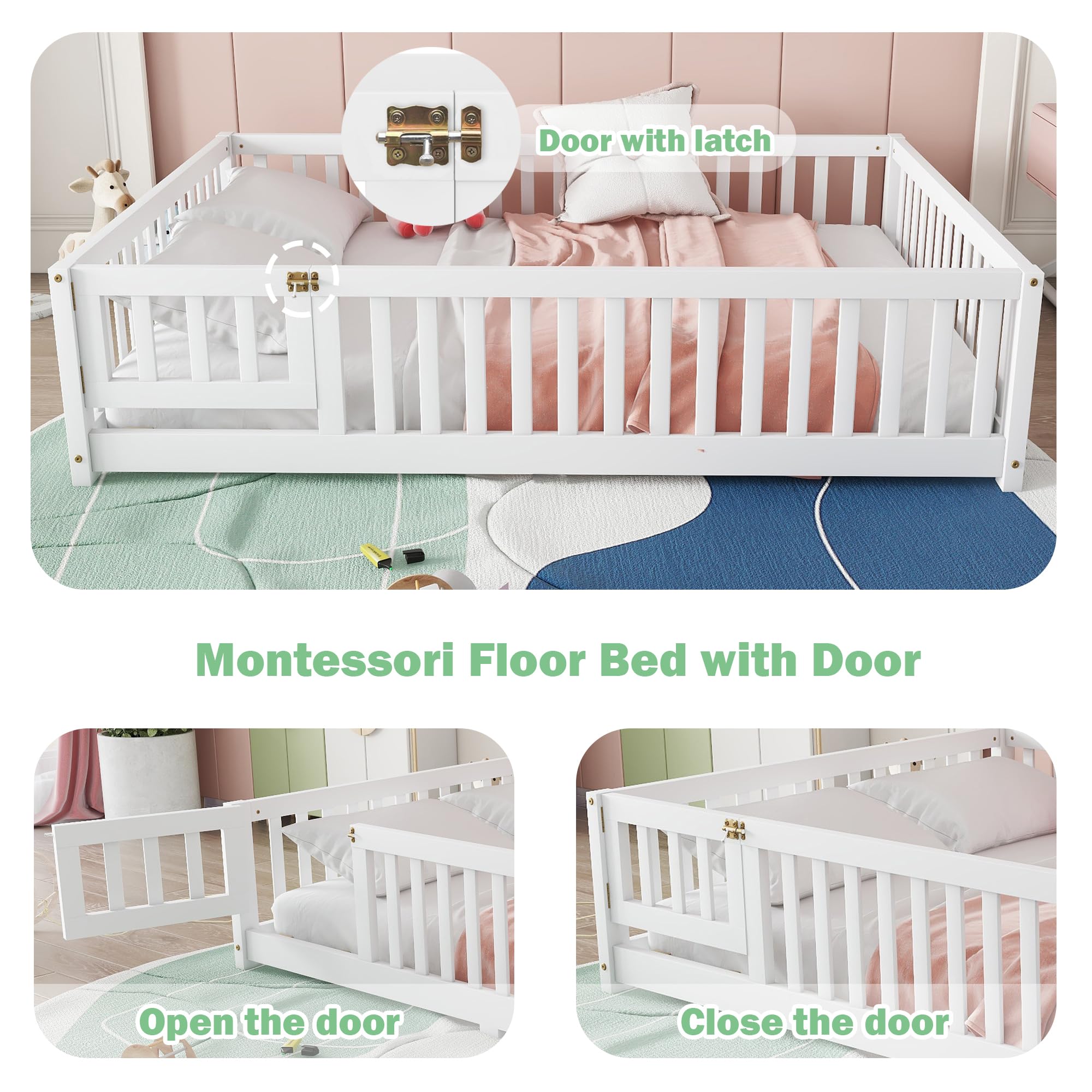 Full Size Montessori Floor Bed with Safety Fence