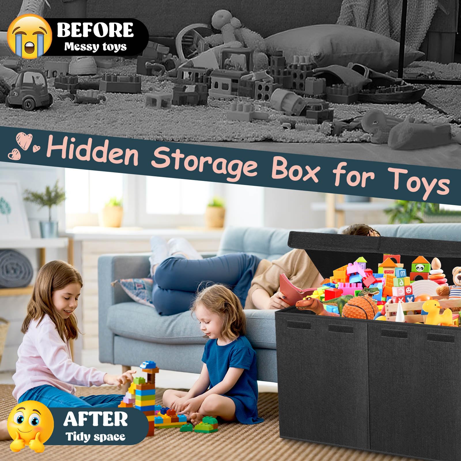 Extra Large Toy Box with Lids and Dividers - Collapsible Storage Organizer