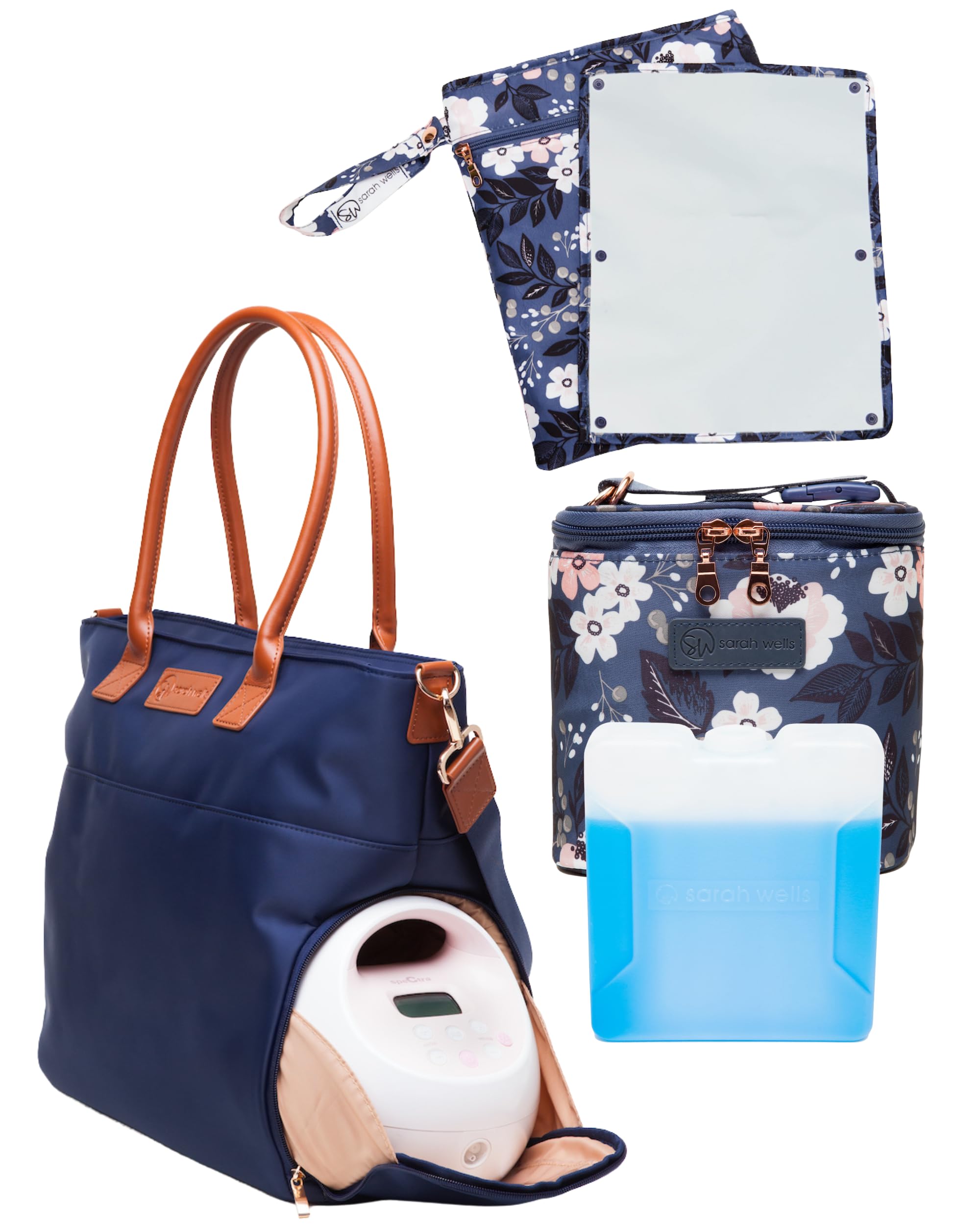 Abby Breast Pump Tote + Cold Gold Cooler + Pumparoo Set – Le Floral Print Trio