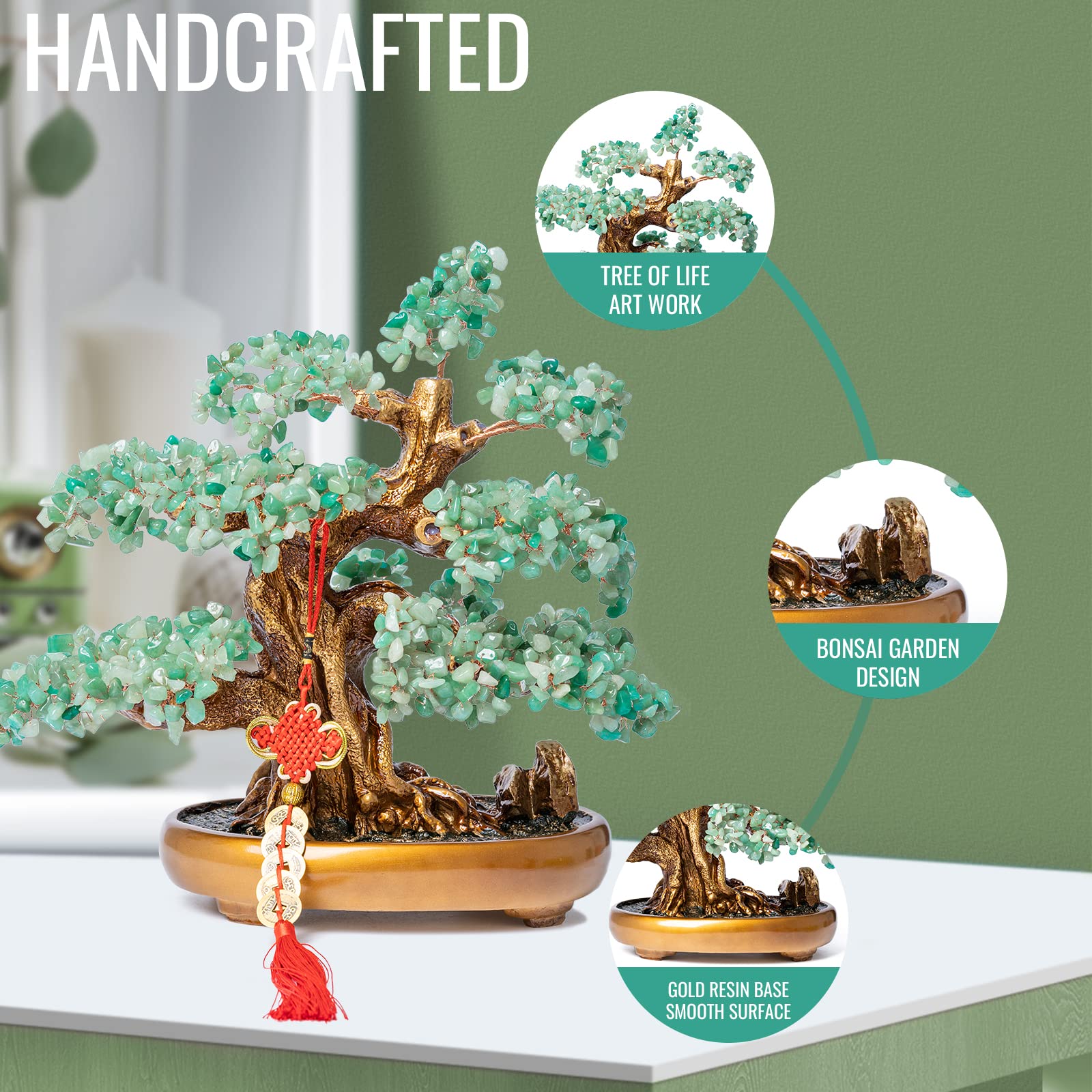 Green Aventurine Crystal Bonsai Tree Large Feng Shui Money Tree