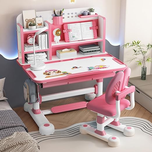 Chair Set, Height Adjustable Children School Study Table Chair