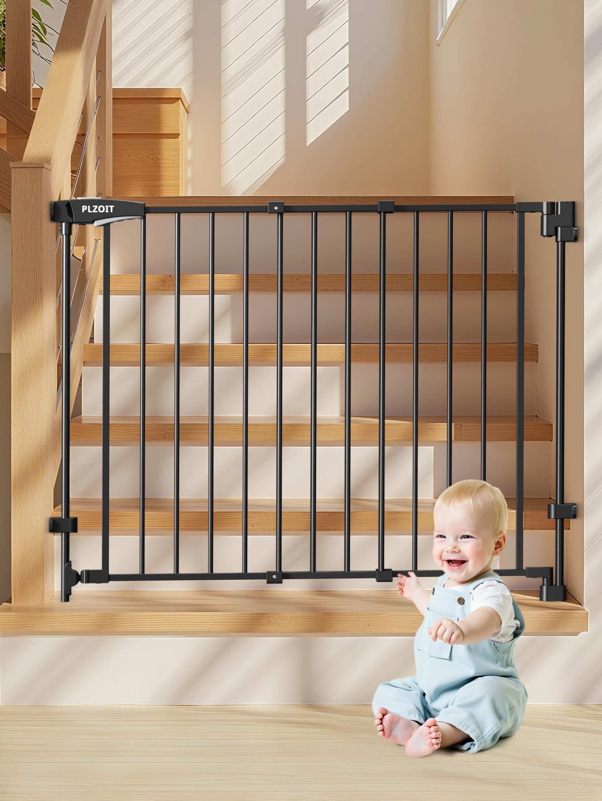 29.5-43" No Bottom Bar Baby Gate for Stairs, Auto Close Baby Gates