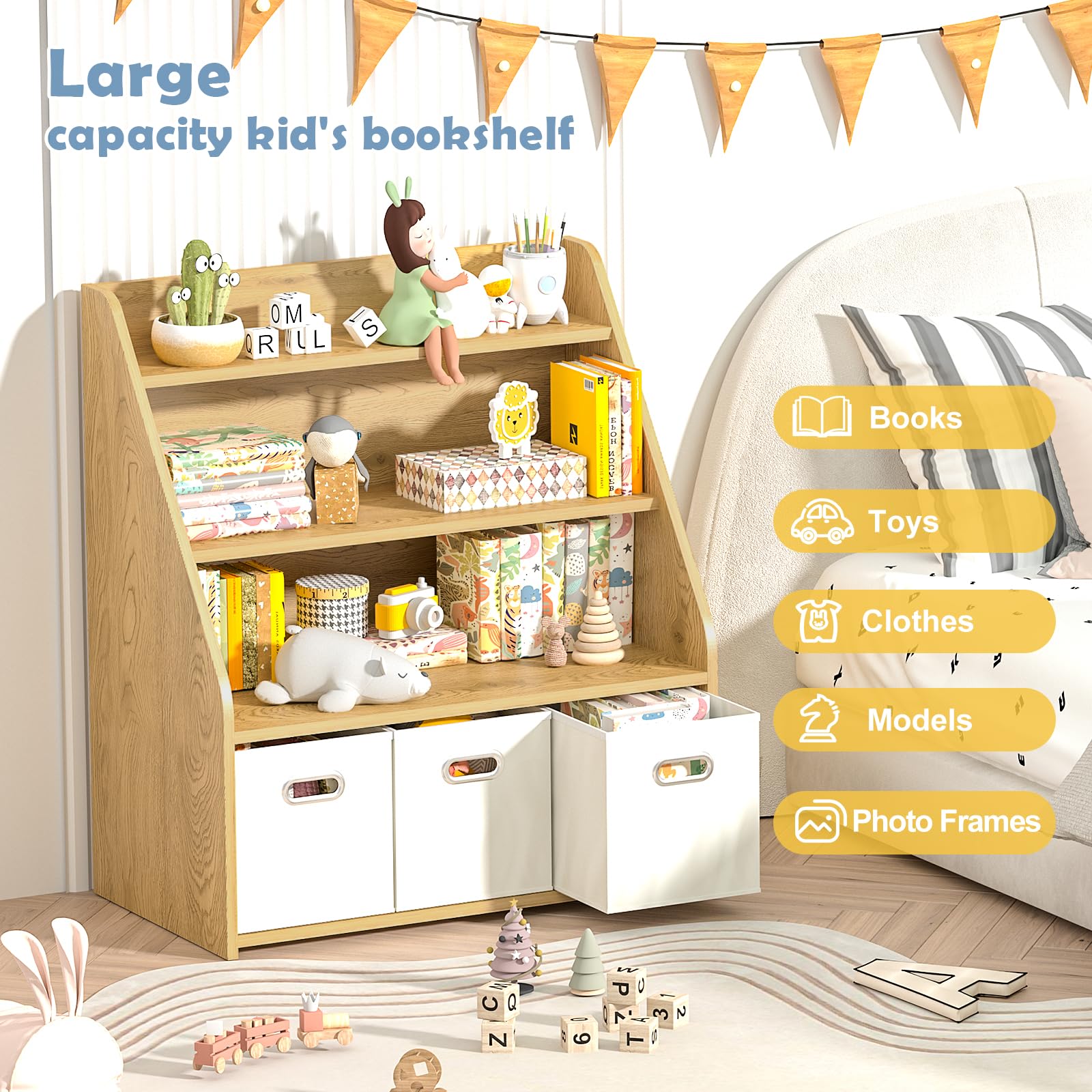 Kids Bookshelf with Toy Storage Organizer