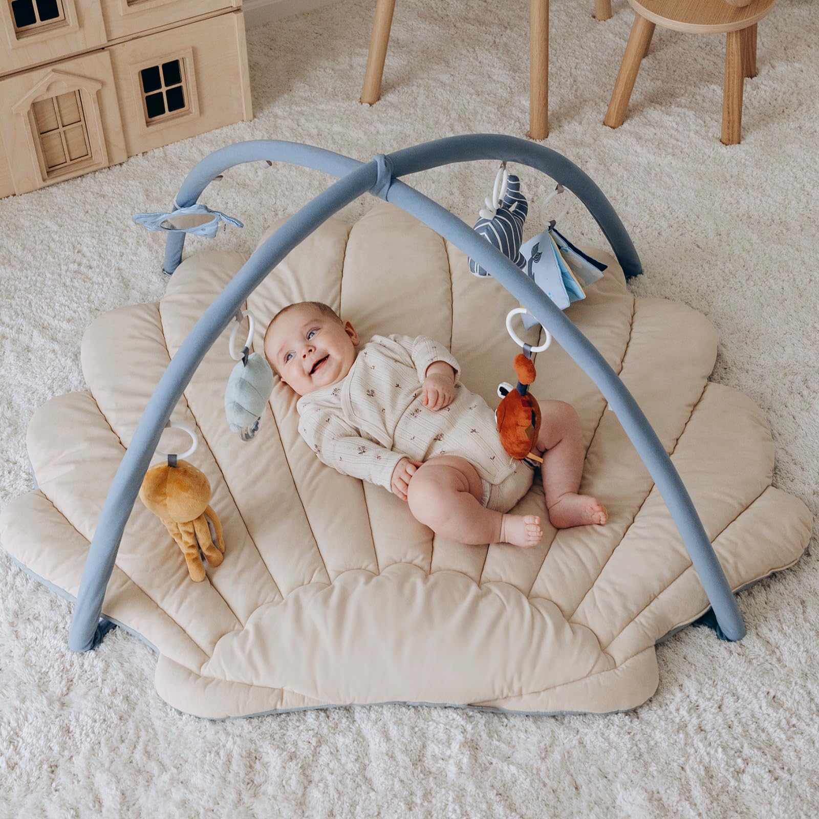 Shell Baby Play Gym Mat, Softer & Enlarged Tummy Time Mat w 6 Detachable