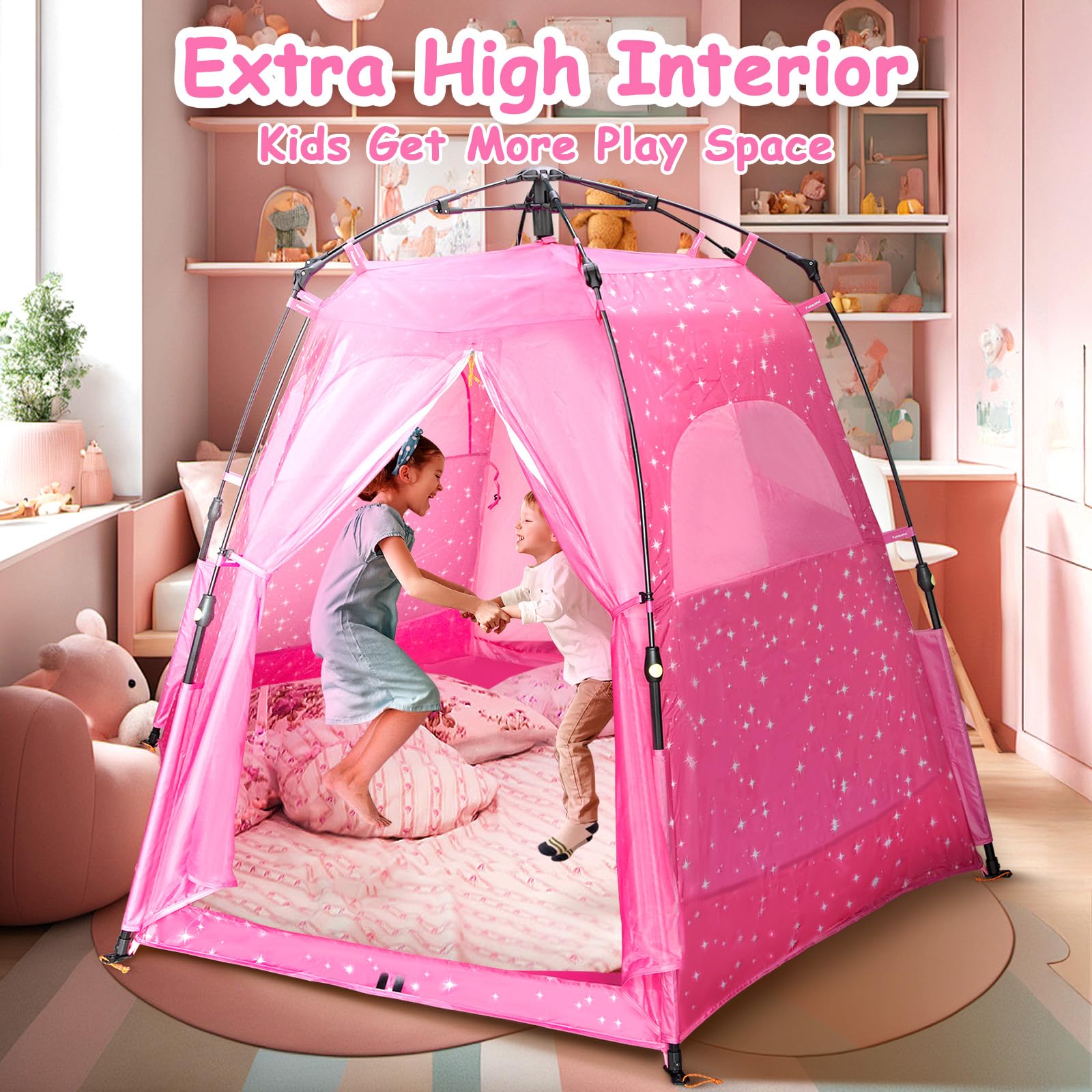 Princess Pop-up Play Tent for Girls: 78"x66" Large Playhouse Castle for Kids Indoor & Outdoor (Pink)