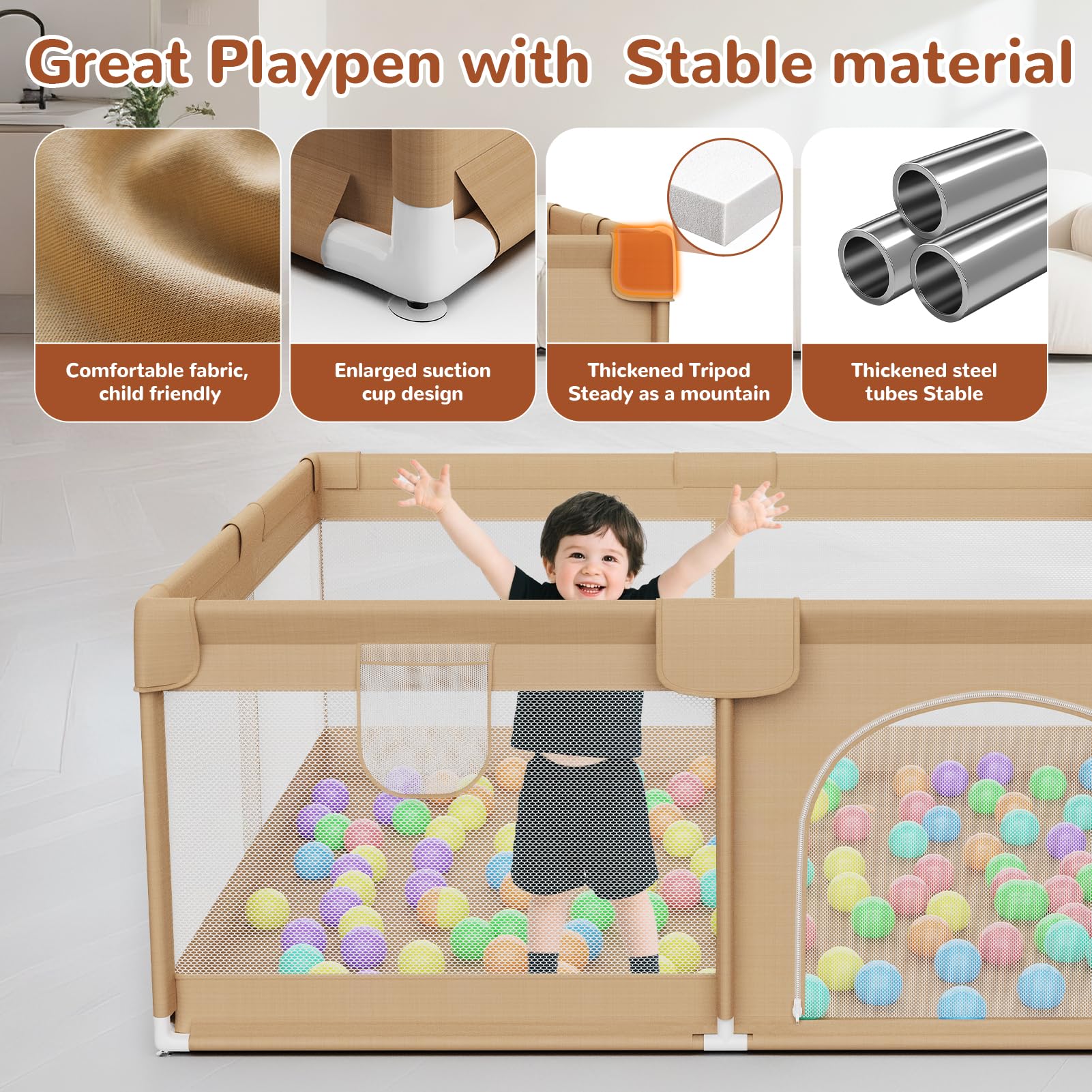 Extra Large Baby Playpen 64x64 Inch with Ocean Balls