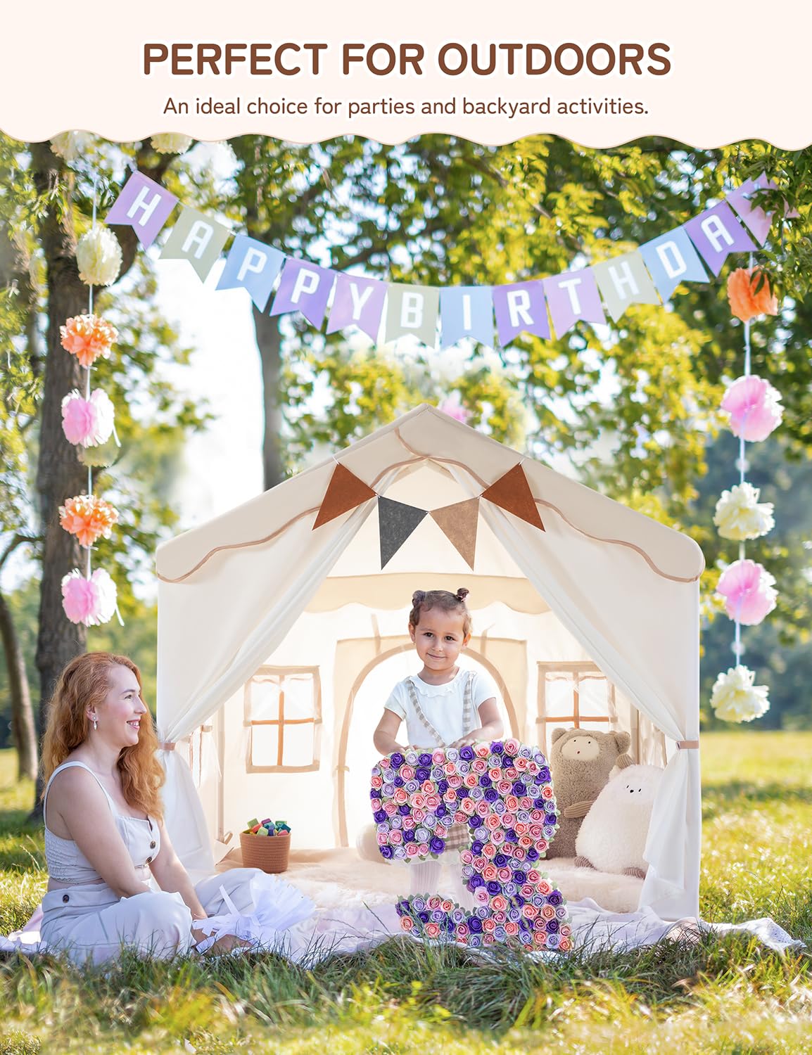 Kids Play Tent with Padded Mat and Lights