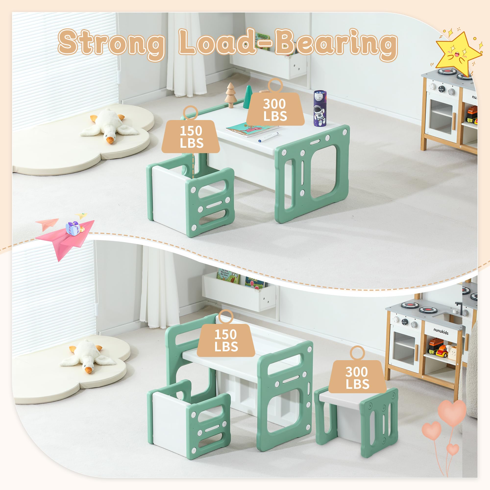 3-in-1 Montessori Activity Table and Chairs Set for Toddlers