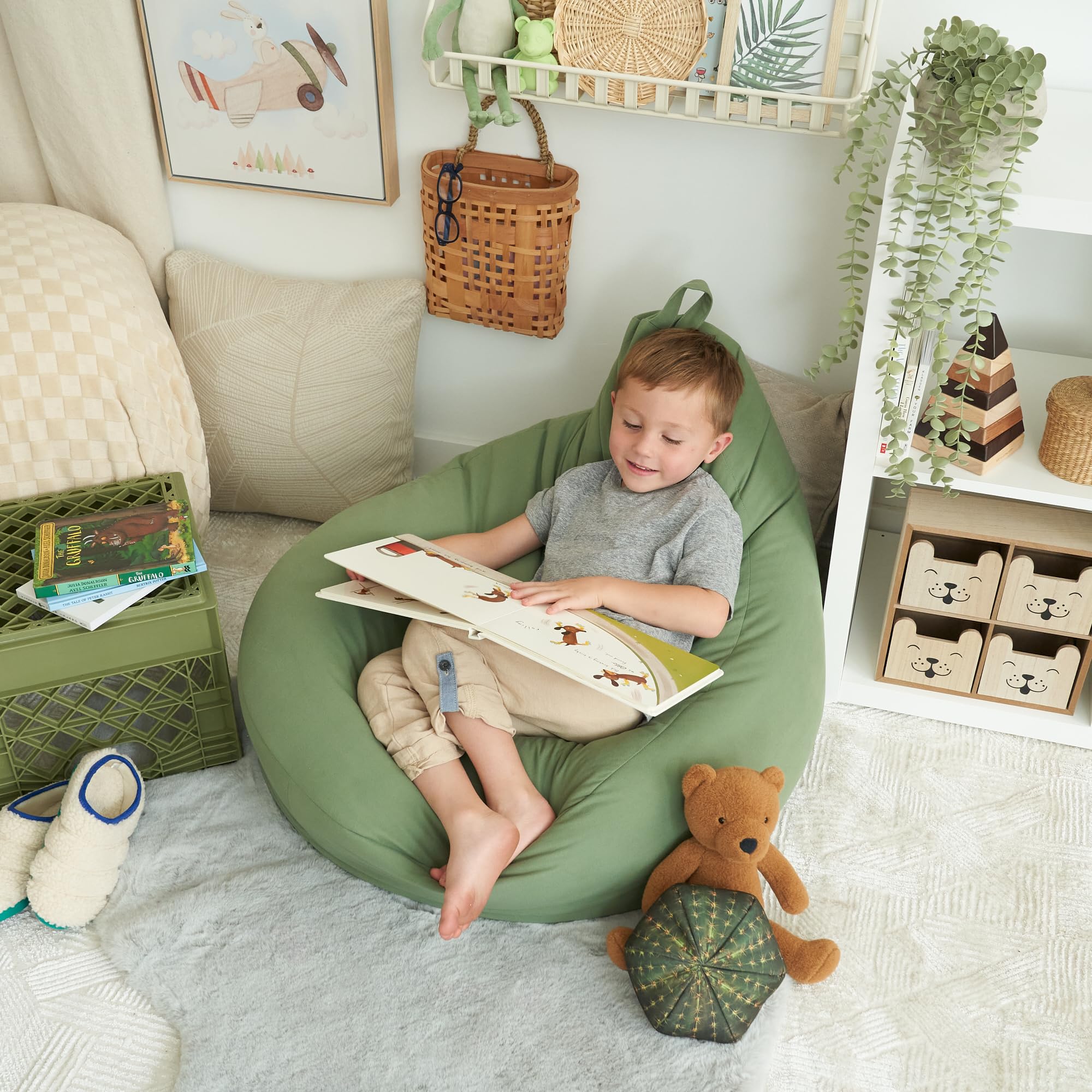 Kids Bean Bag Chair Cover with Storage - Sage Green