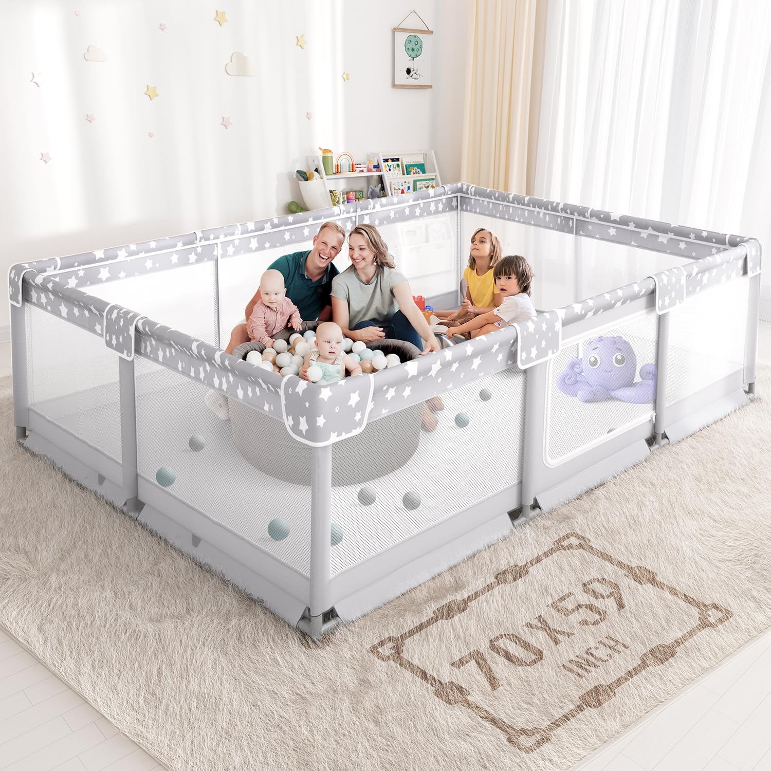 Large Baby Playpen for Babies and Toddlers - 70x59in Giant Play Pen for Babies
