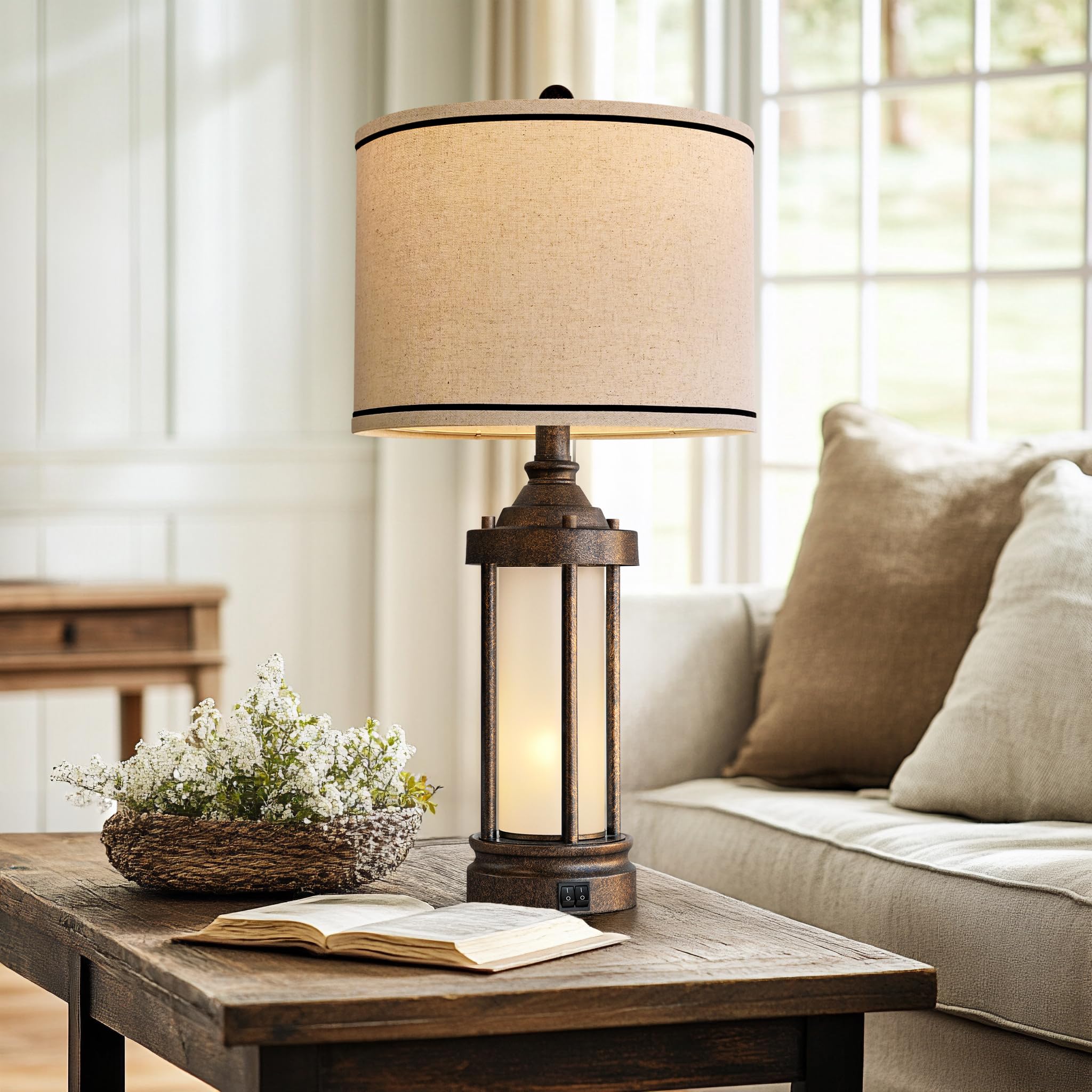 25'' Table Lamp for Living Room Bedroom Farmhouse Metal Lamps