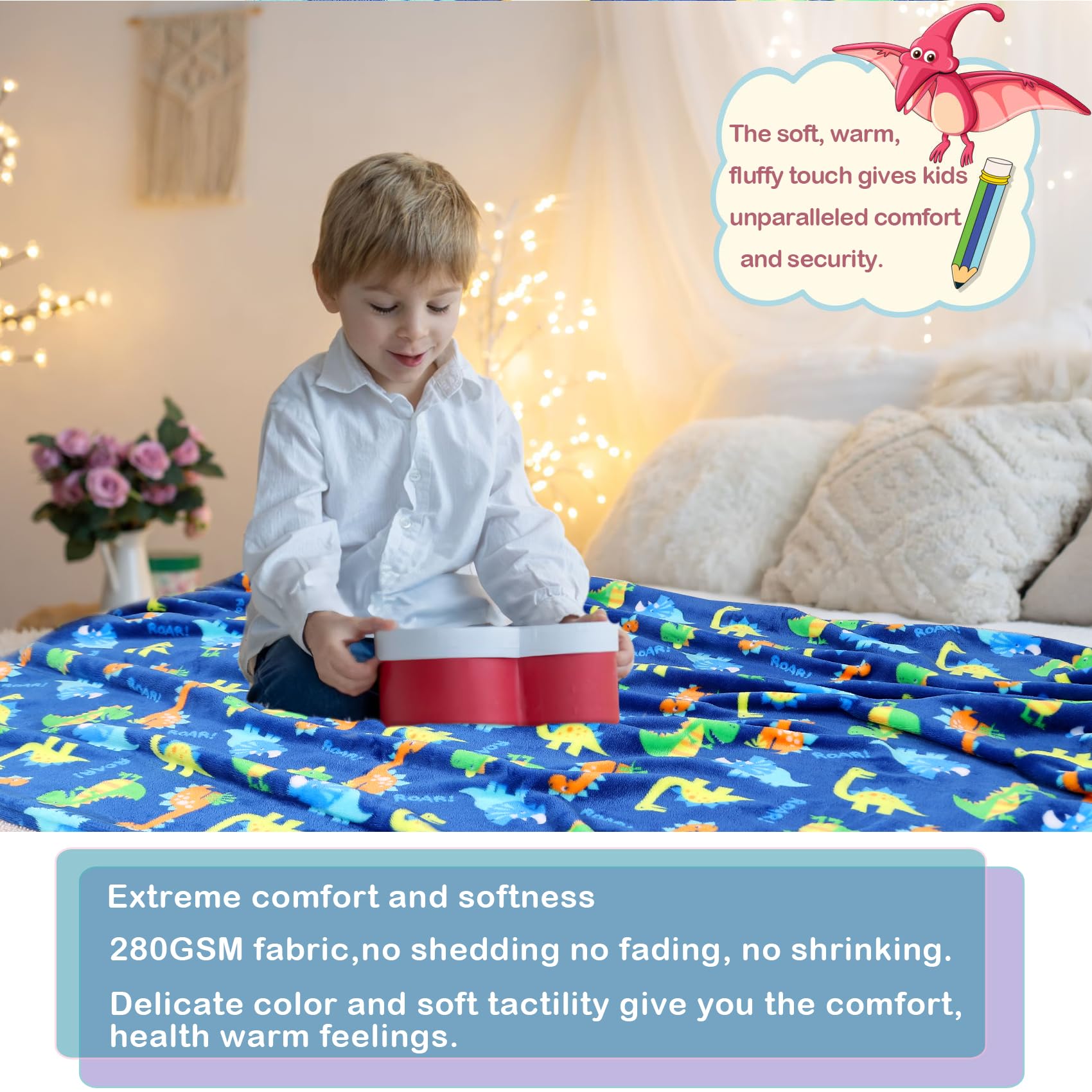 Dinosaur Fleece Throw Blanket for Kids 50x60 Inches