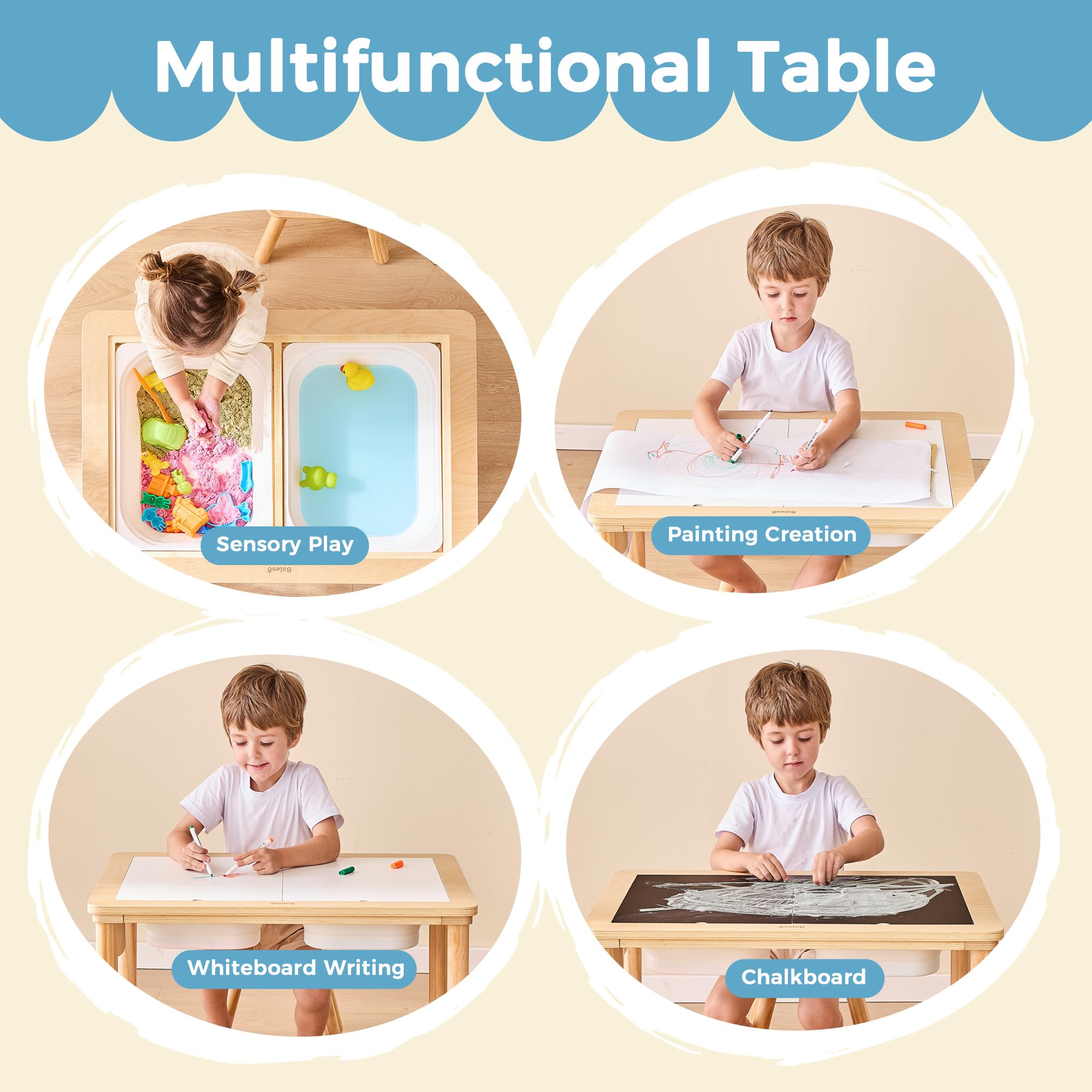 Wooden Sensory Table for Toddlers with 2 Chairs