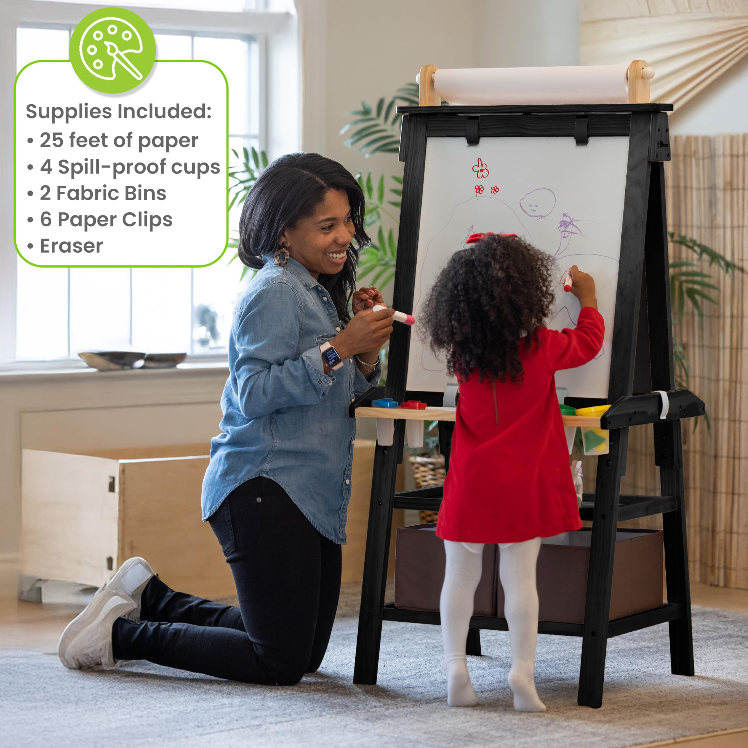 Dual-Sided Art Easel with Chalkboard and Whiteboard