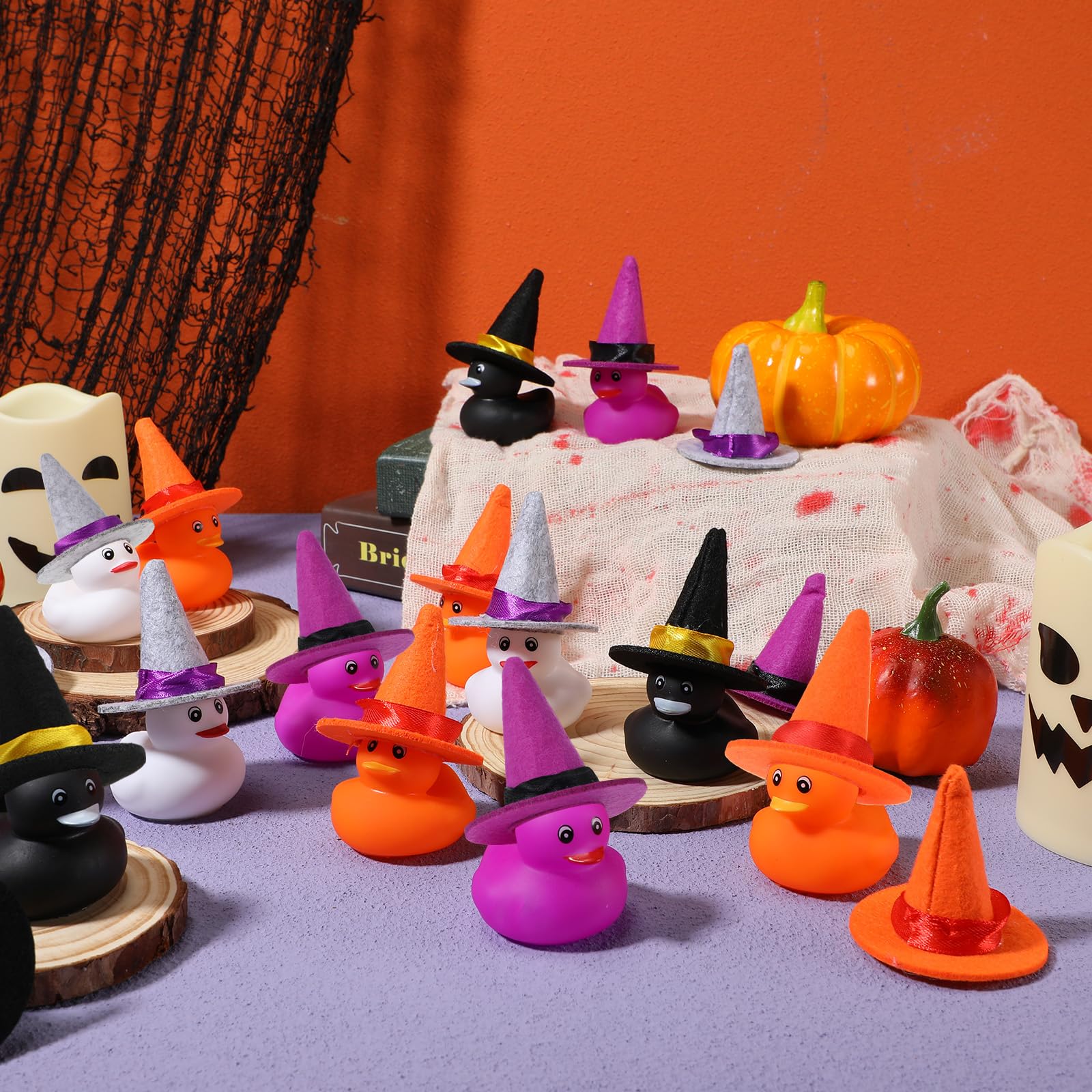 Pack Halloween Rubber Ducks with Witch Hats Trick or Treat Halloween