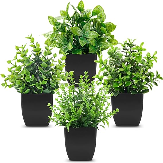 4 Pack Fake Plants Mini Artificial Greenery Potted Plants for Home
