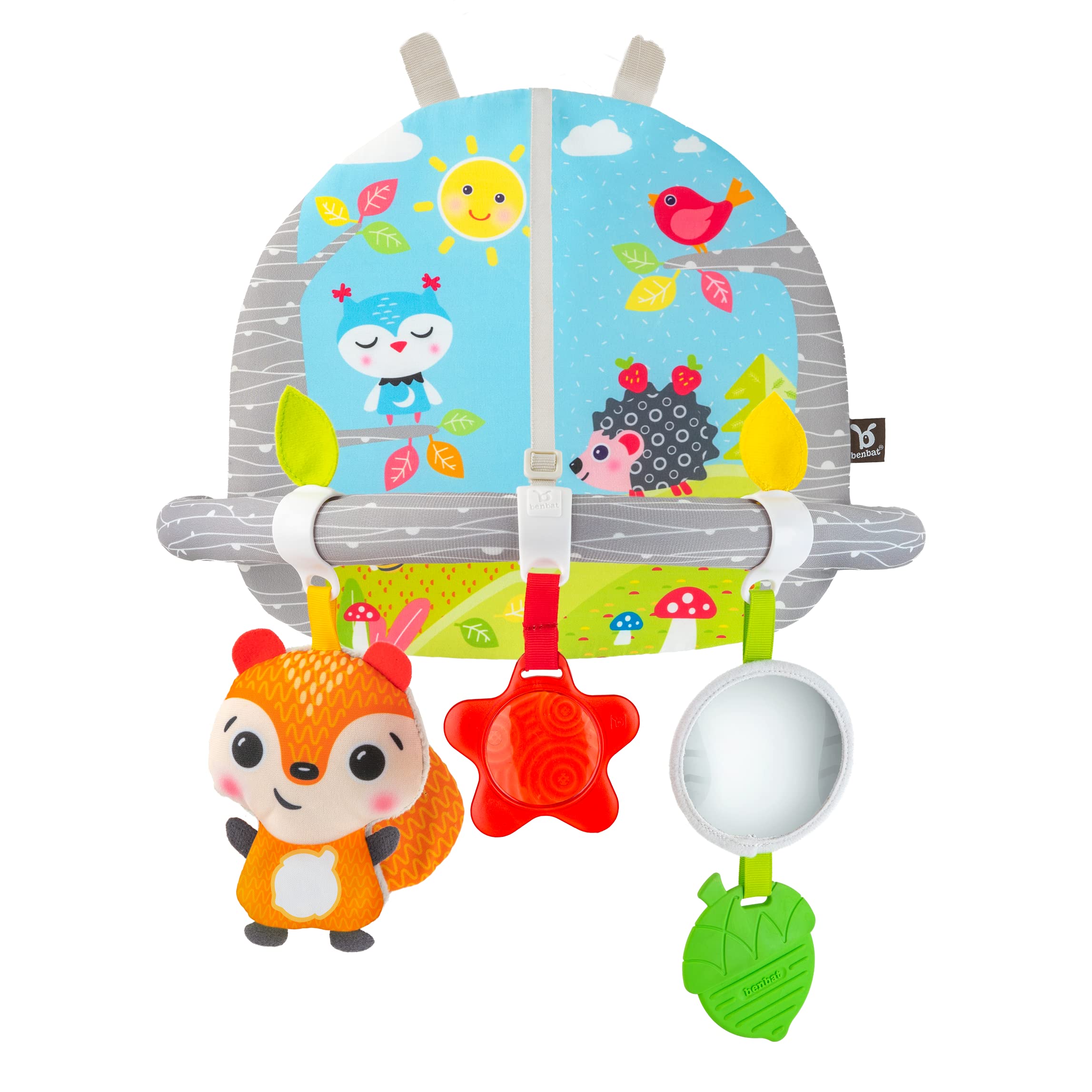 Car Seat Toys for Babies - Double Sided Rear Facing Carseat Toy with Baby Mirror