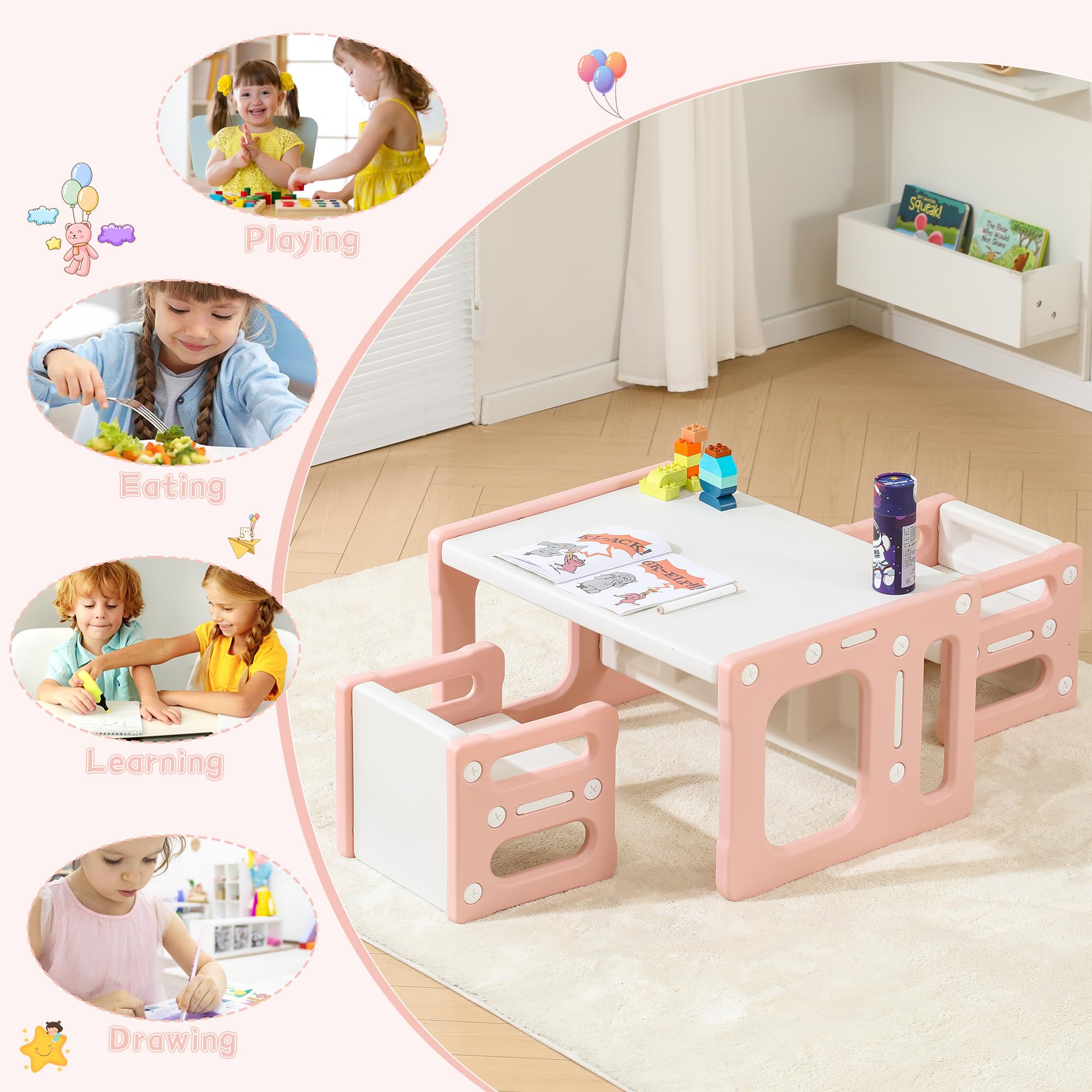 Height-Adjustable Kids Table and Chair Set for Ages 3-8