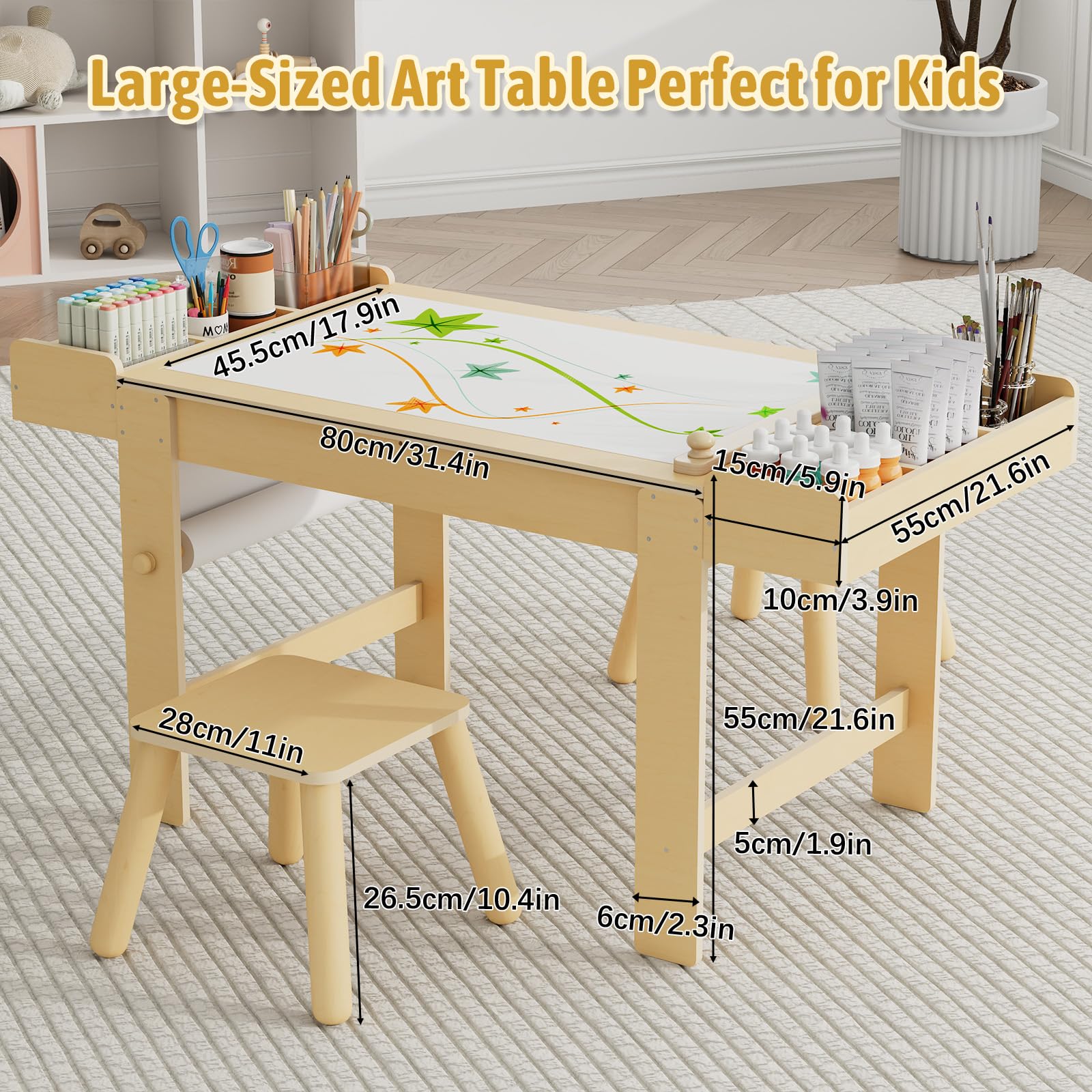 Kids Art Table and Chair Set, Kids Craft Table with Storage, Toddler Activity