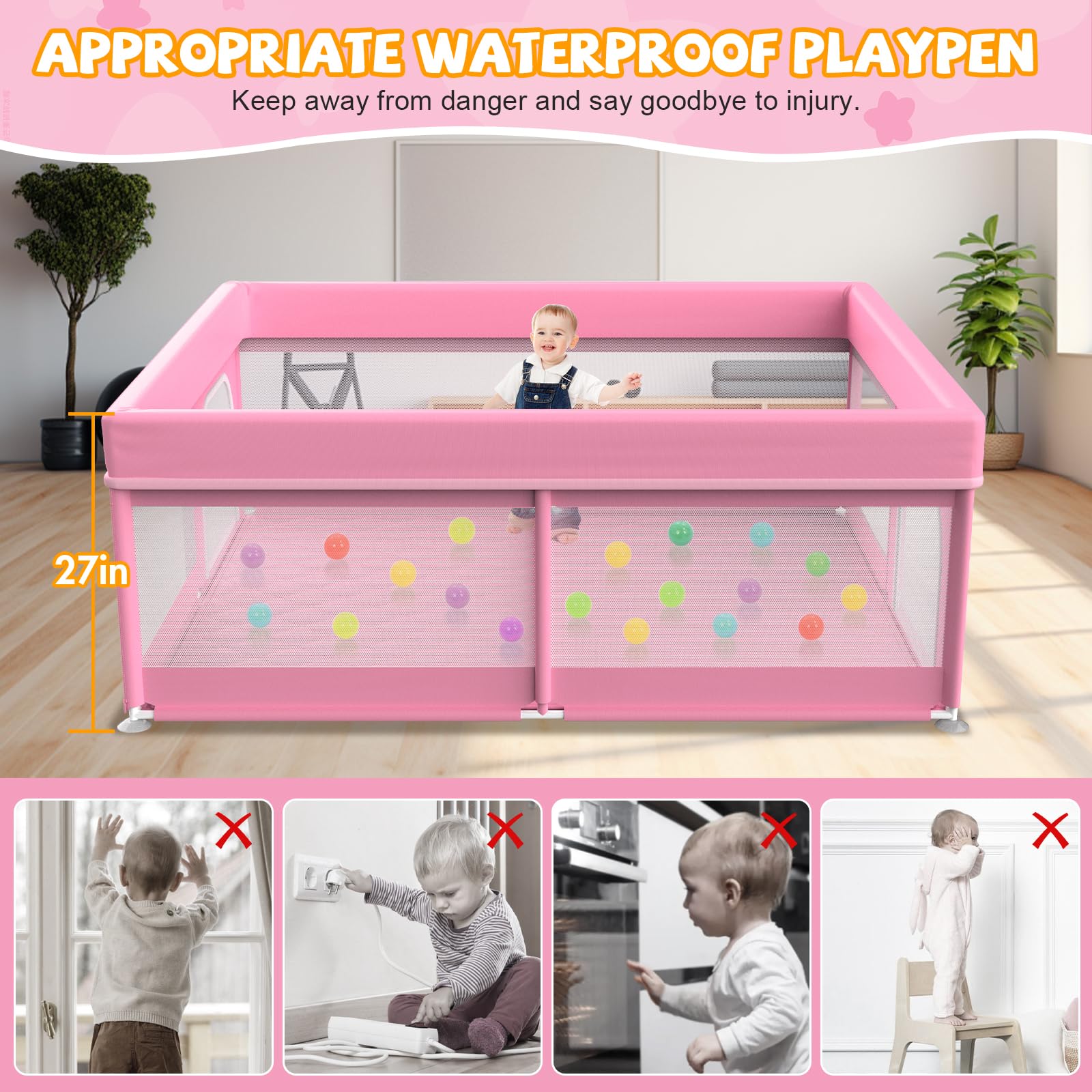 Large Baby Playpen with Mat 79x71 Inches