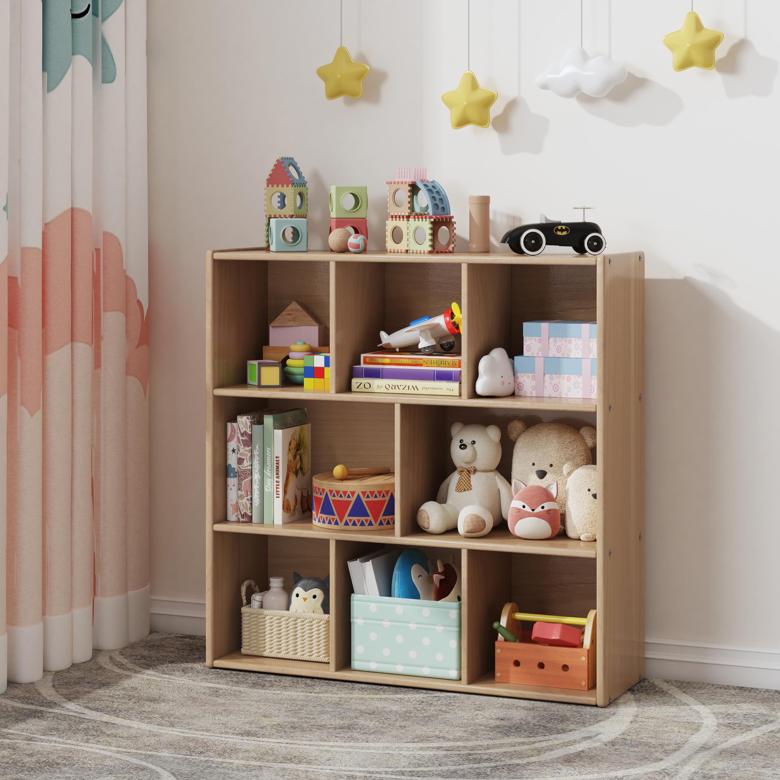 3-Tier Montessori Solid Wood Shelves Toy Organizers and Storage
