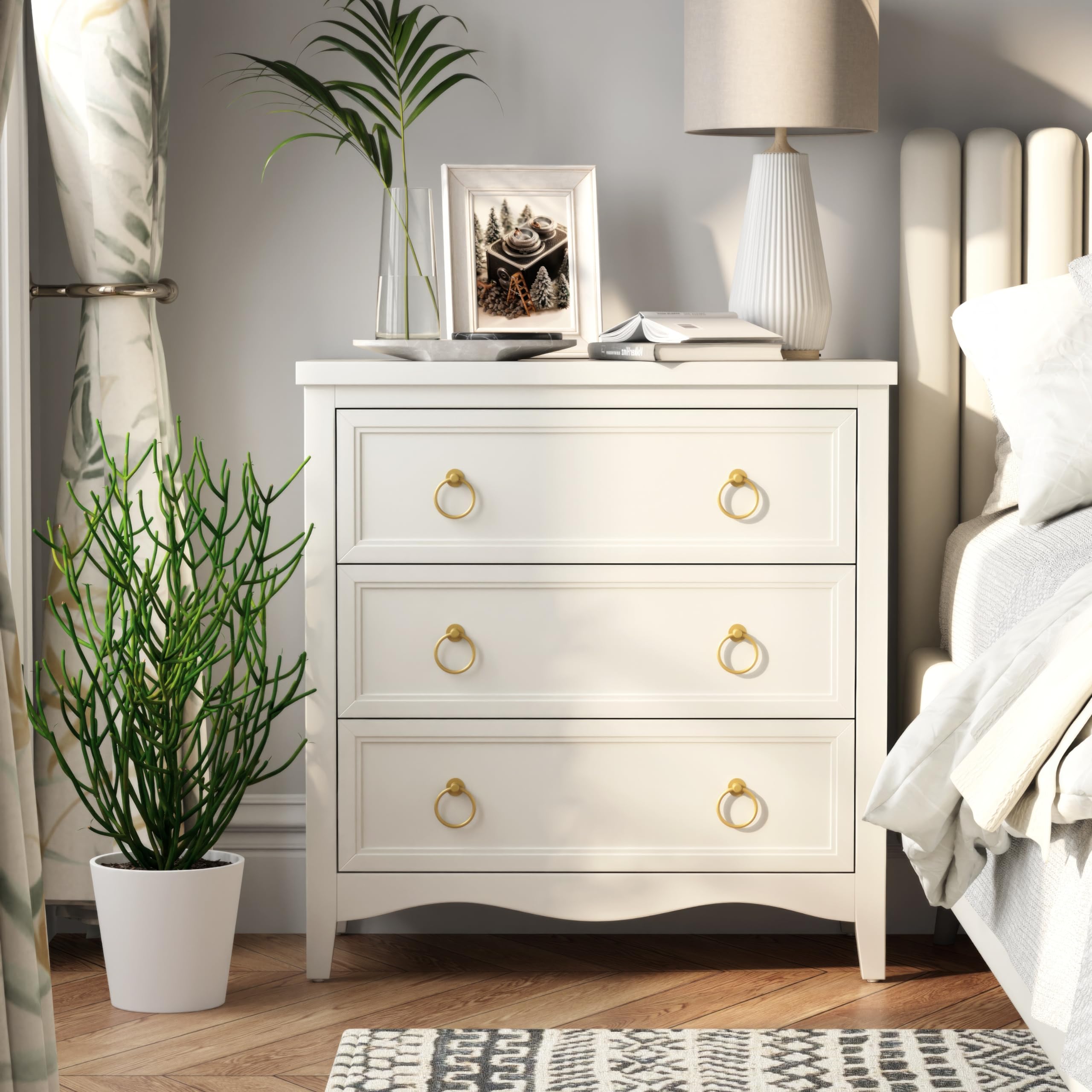 Farmhouse 3-Drawer Dresser Chest with Bronze Ring Handles