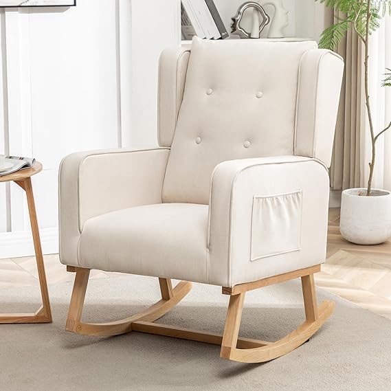 Chair,Rocking Chairs with Side Pocket for Nursery, Upholstered High