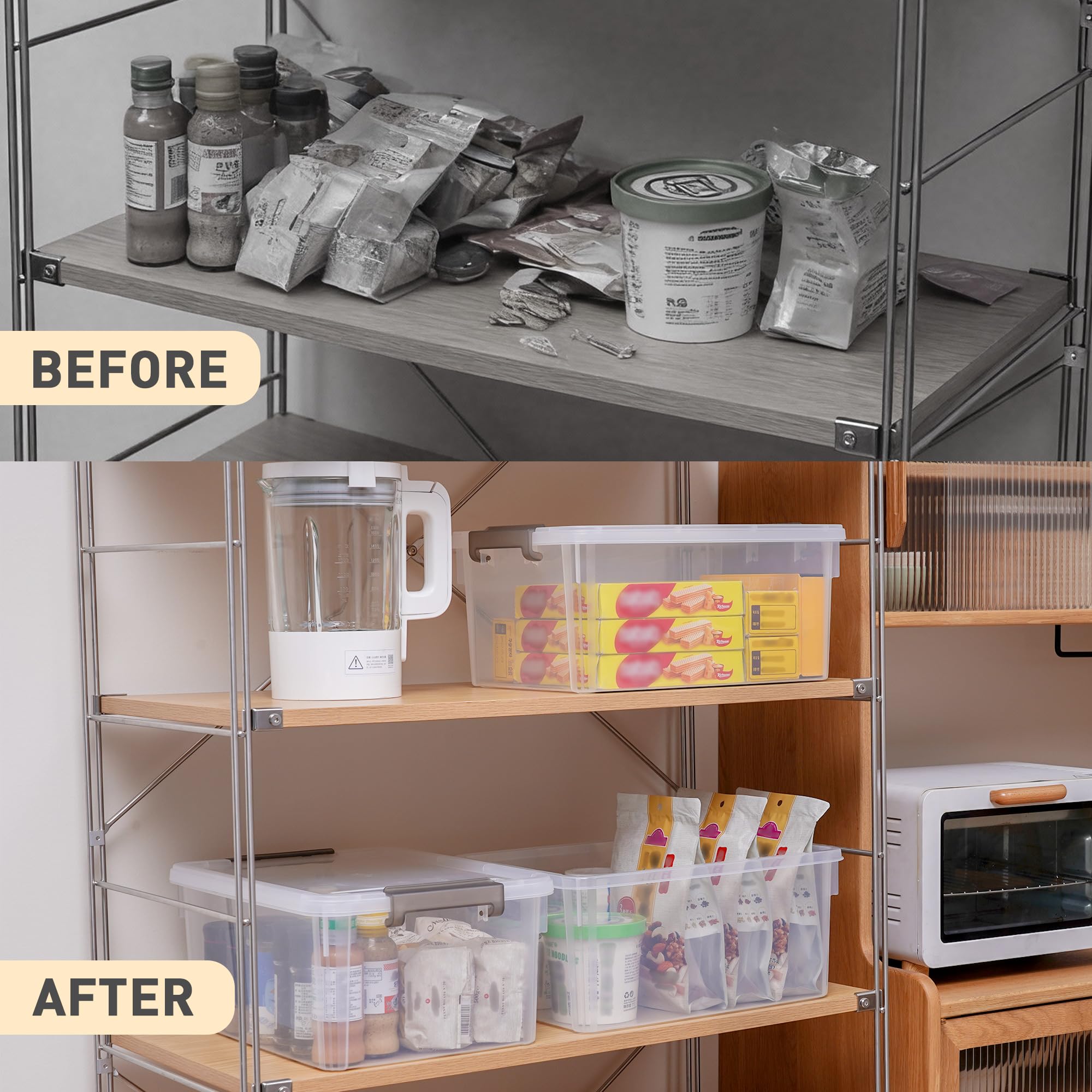 17 QT Plastic Storage Bins with Lids - 6 Pack Stackable Clear Containers