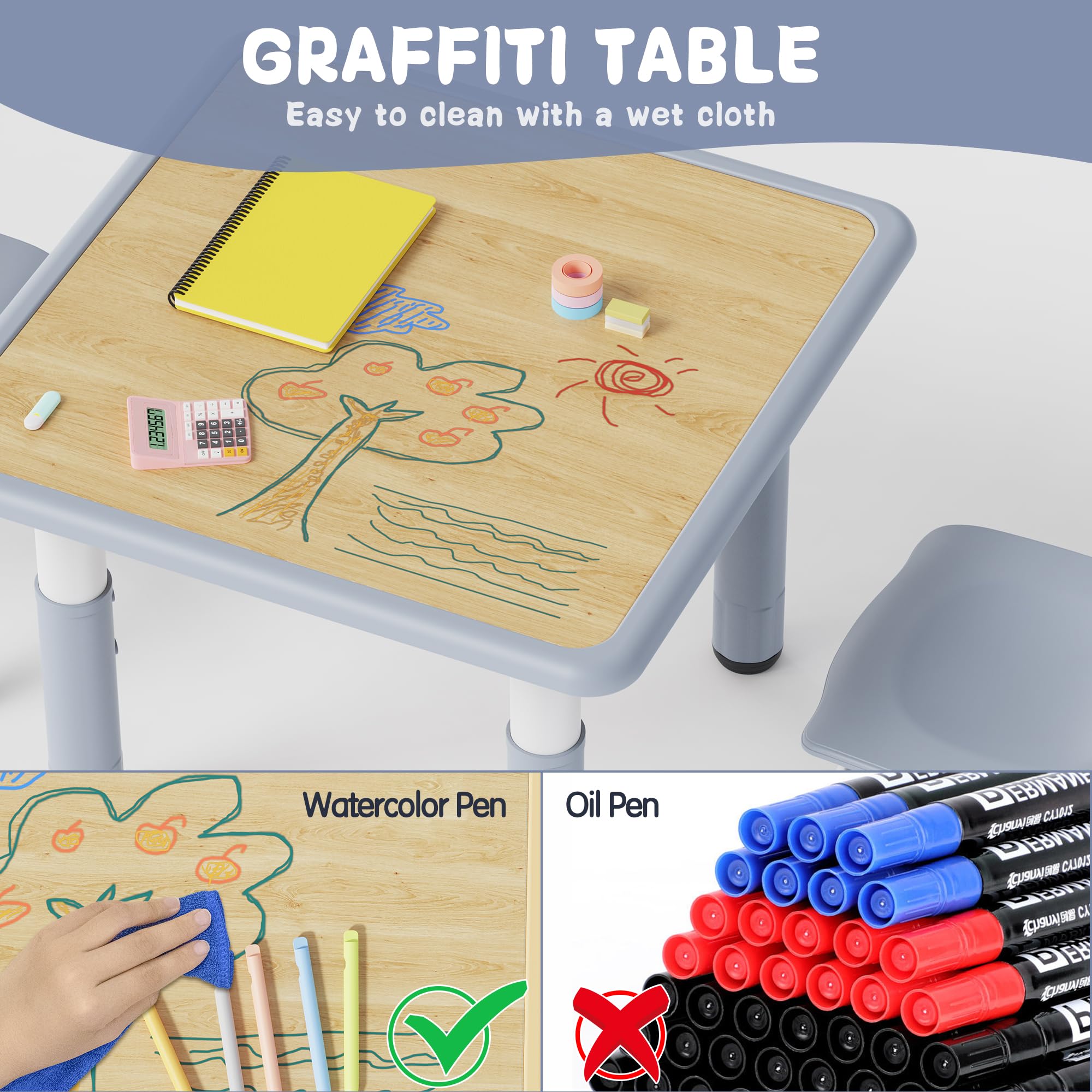 Height Adjustable Kids Table and 2 Chairs Set