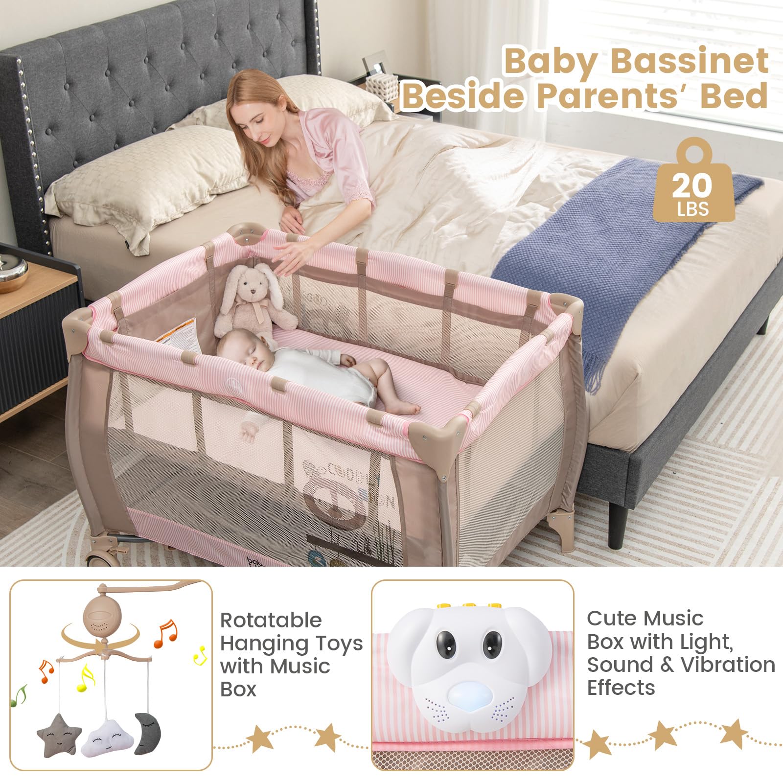 3-in-1 Convertible Baby Playard with Bassinet and Changing Table