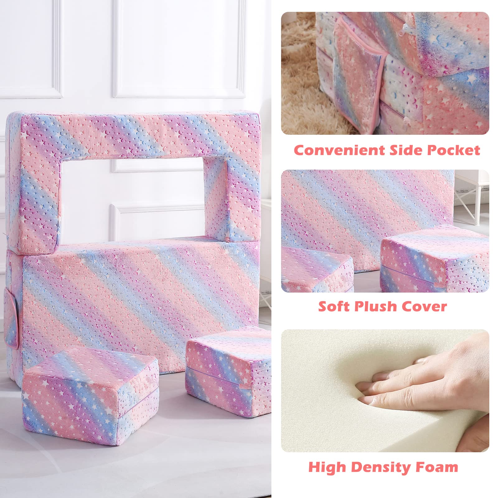 Glow in The Dark Modular Explore Sofa for Toddler 3 in 1 Fold Out Sofa