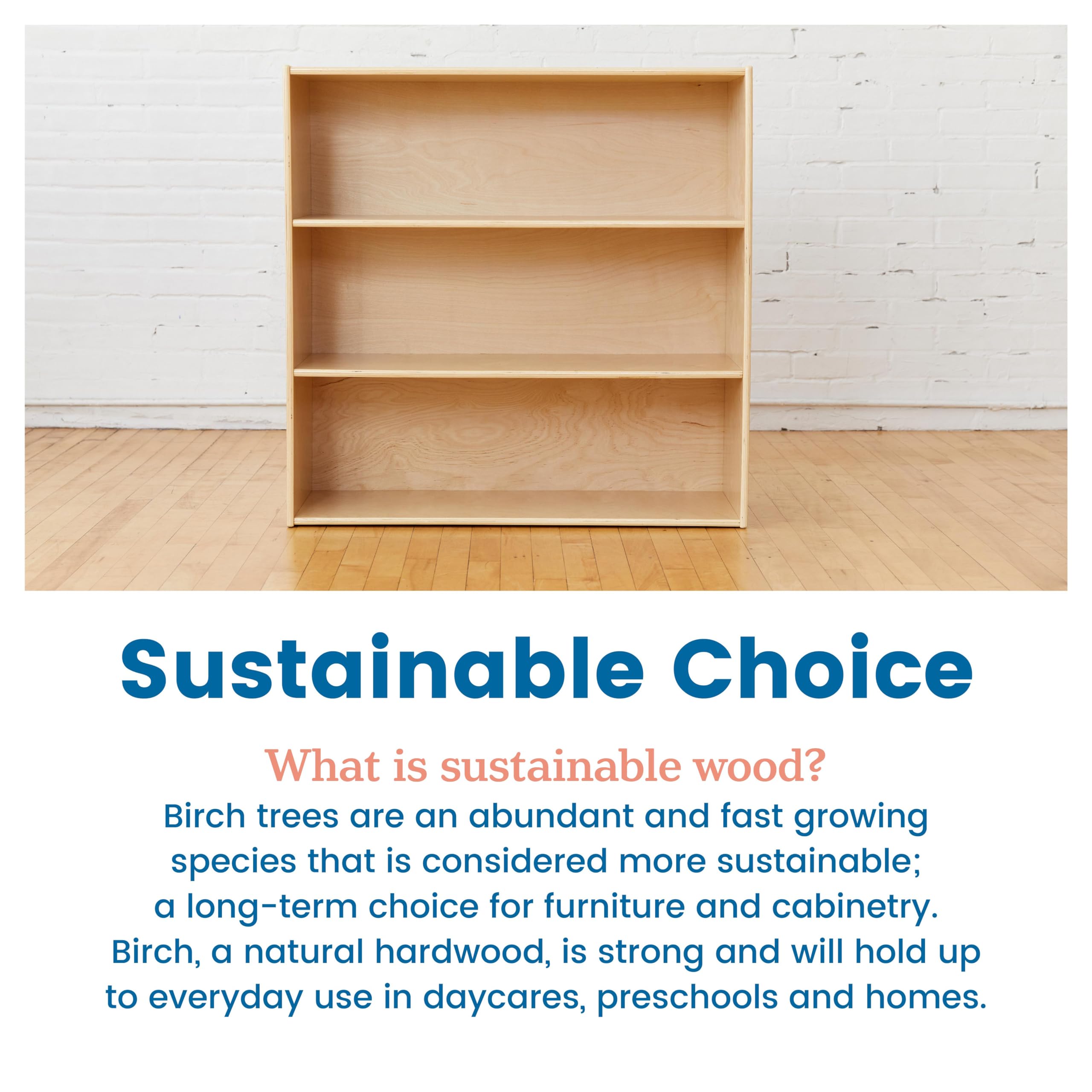 3-Shelf Storage Cabinet for Kids - Natural Wood Bookshelf Organizer