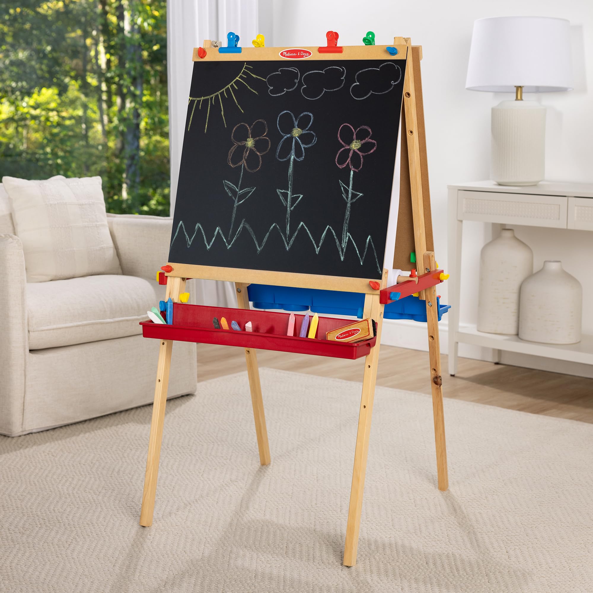 Deluxe Wooden Art Easel with Dry-Erase Board and Chalkboard