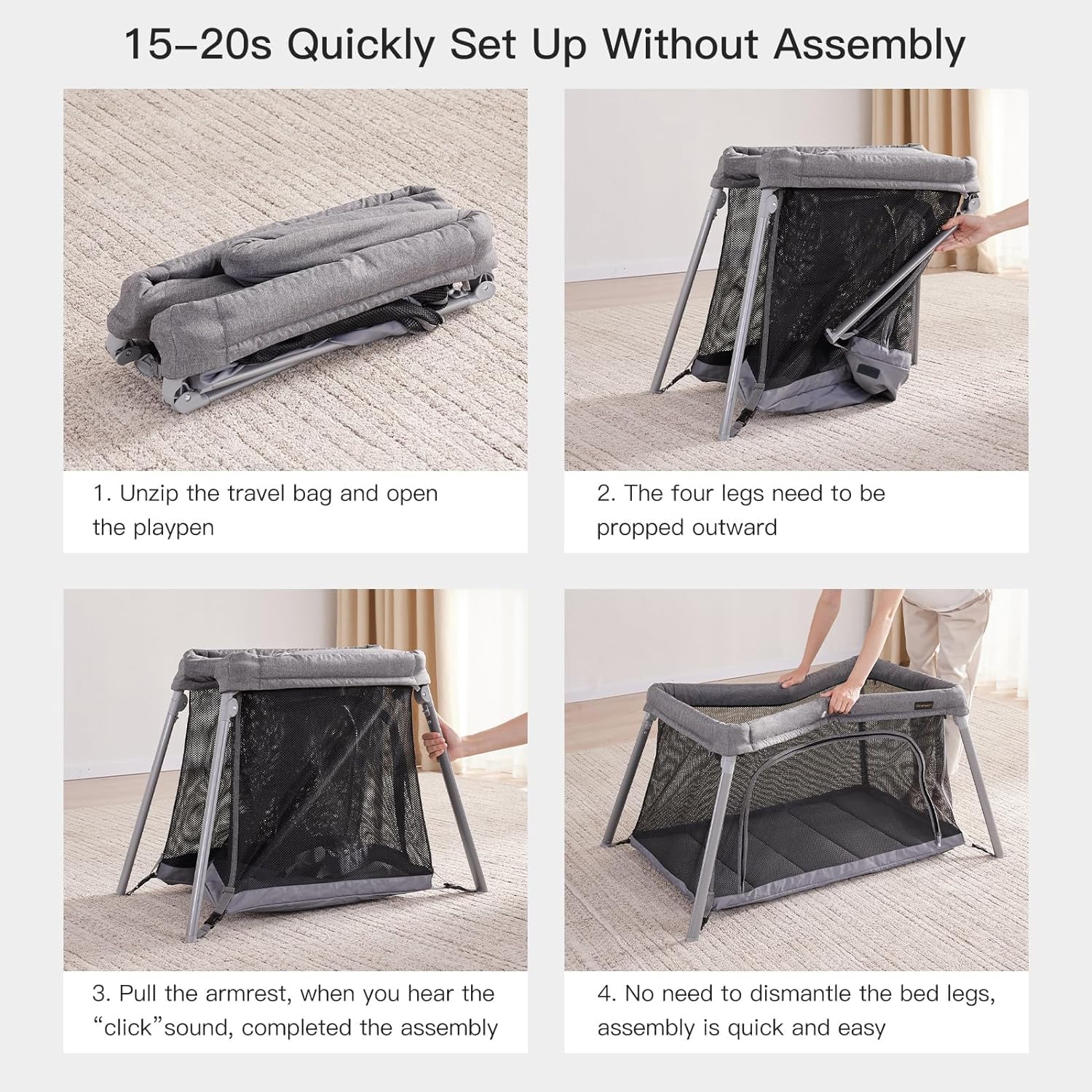 Portable Travel Crib with Bassinet and Playpen