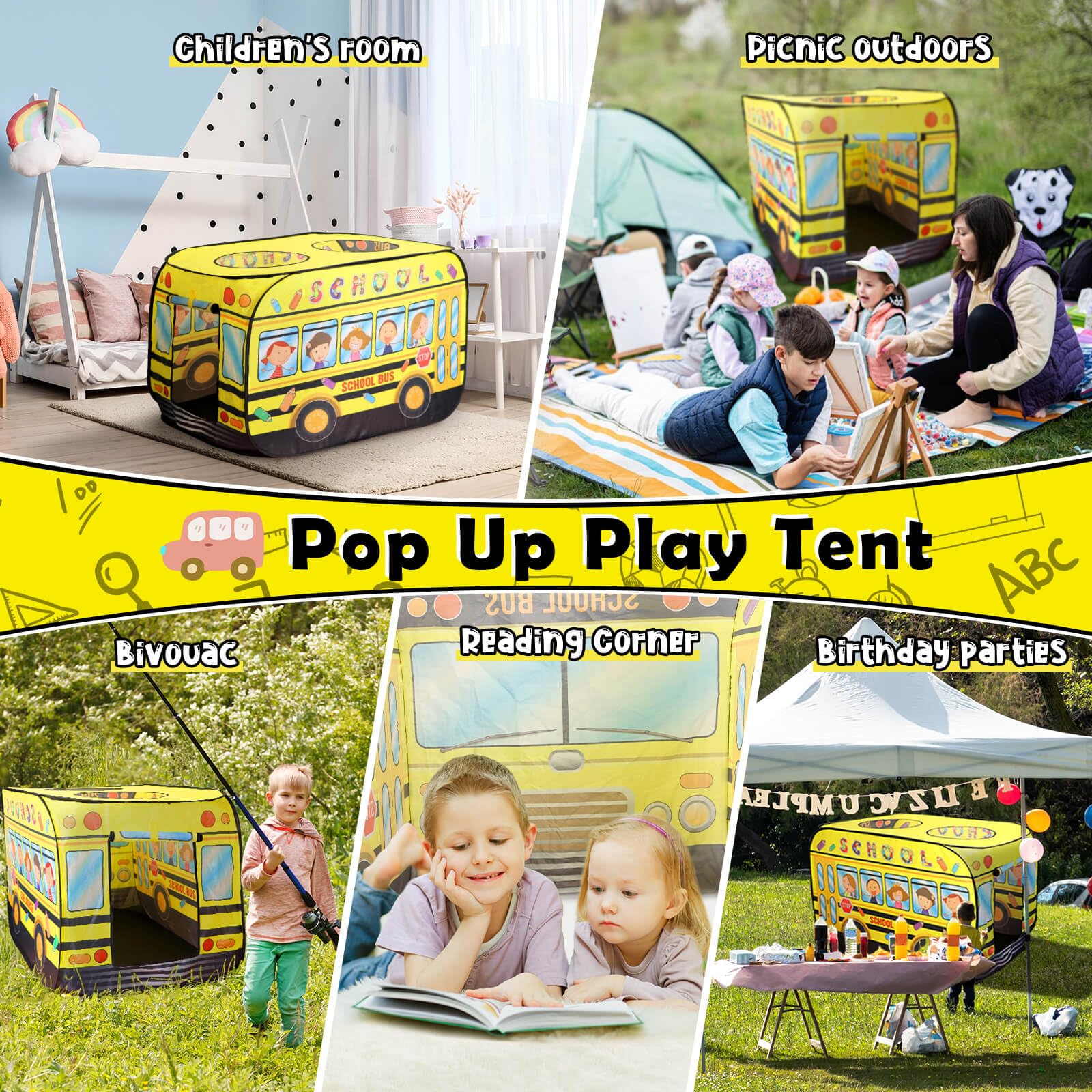 School Bus Pop Up Play Tent for Kids