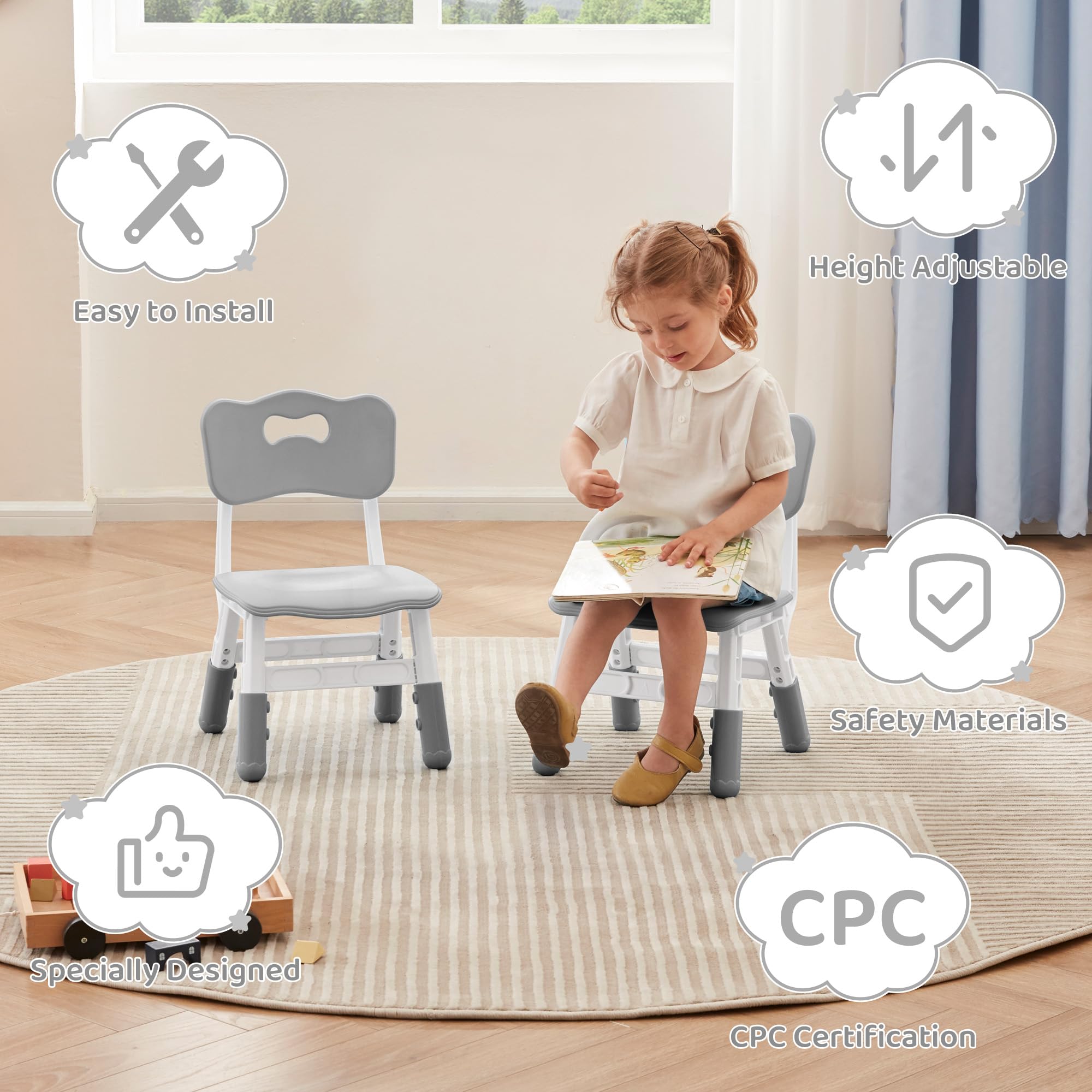Adjustable Toddler Chairs Set - 3 Height Levels for Ages 2-8