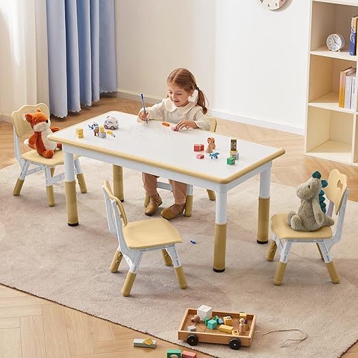 Toddler Table and Chairs Set for 4, 47.2''L x 23.6''W Kids Study Table