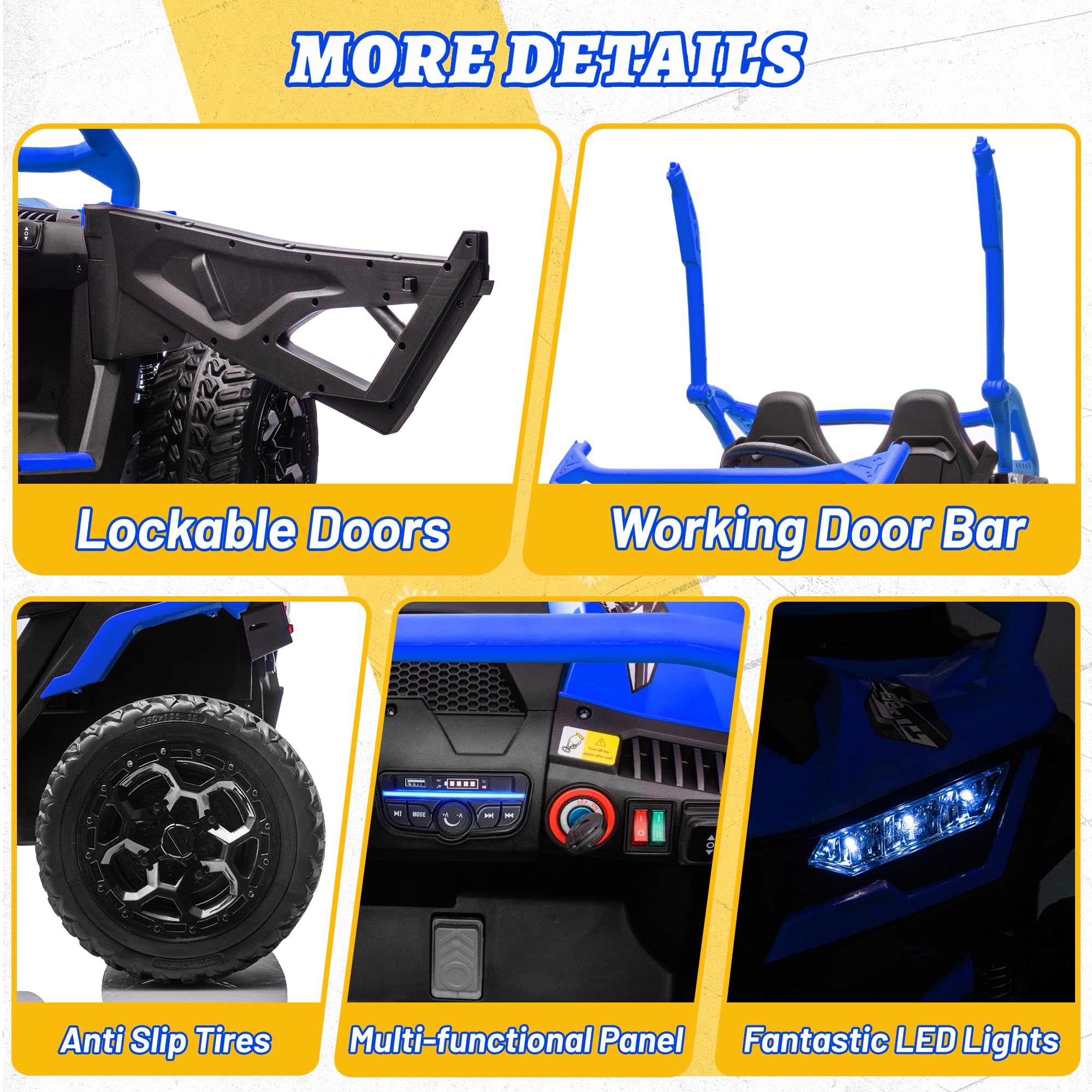 wanan XL 24V Ride on Toys for Big Kids 10AH Real Spacious 2-Seater, 4 x75W Motor 5MPH Ride on Car Kid UTV for Kids 3-8, EVA Tire, Remote Control, Bluetooth Music, 4 Spring Suspension (Blue)