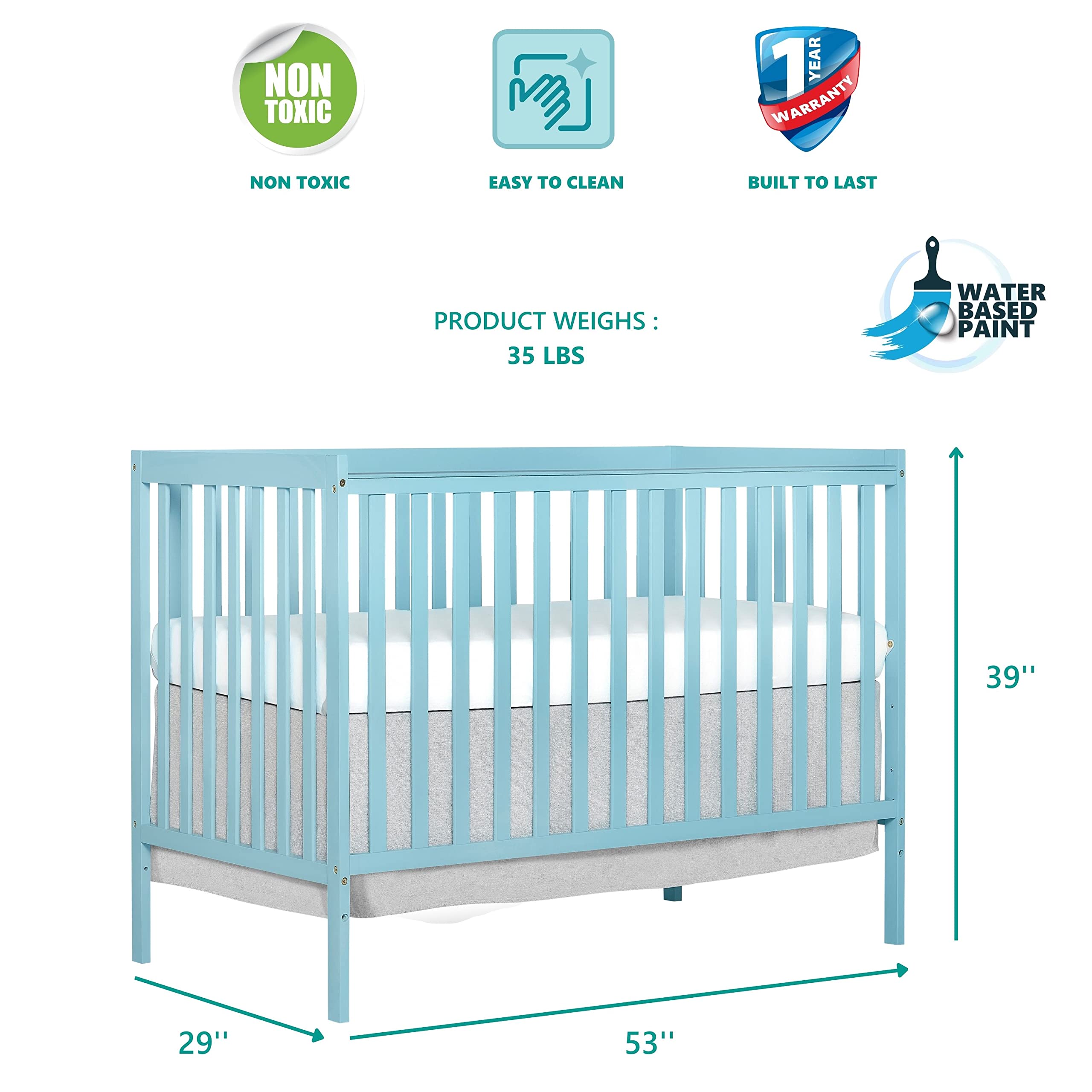 5-in-1 Convertible Crib Aqua Sky